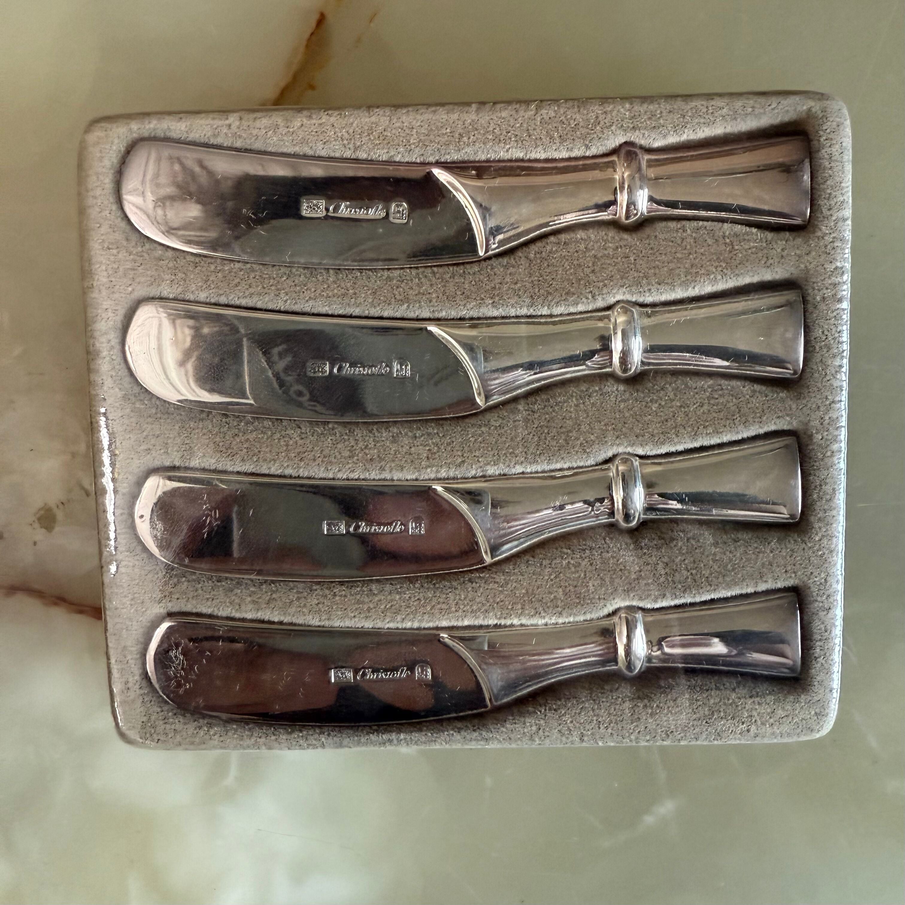 Christofle Babylone Silver Plated Butter Spreader Knife Set of 4 4236625
