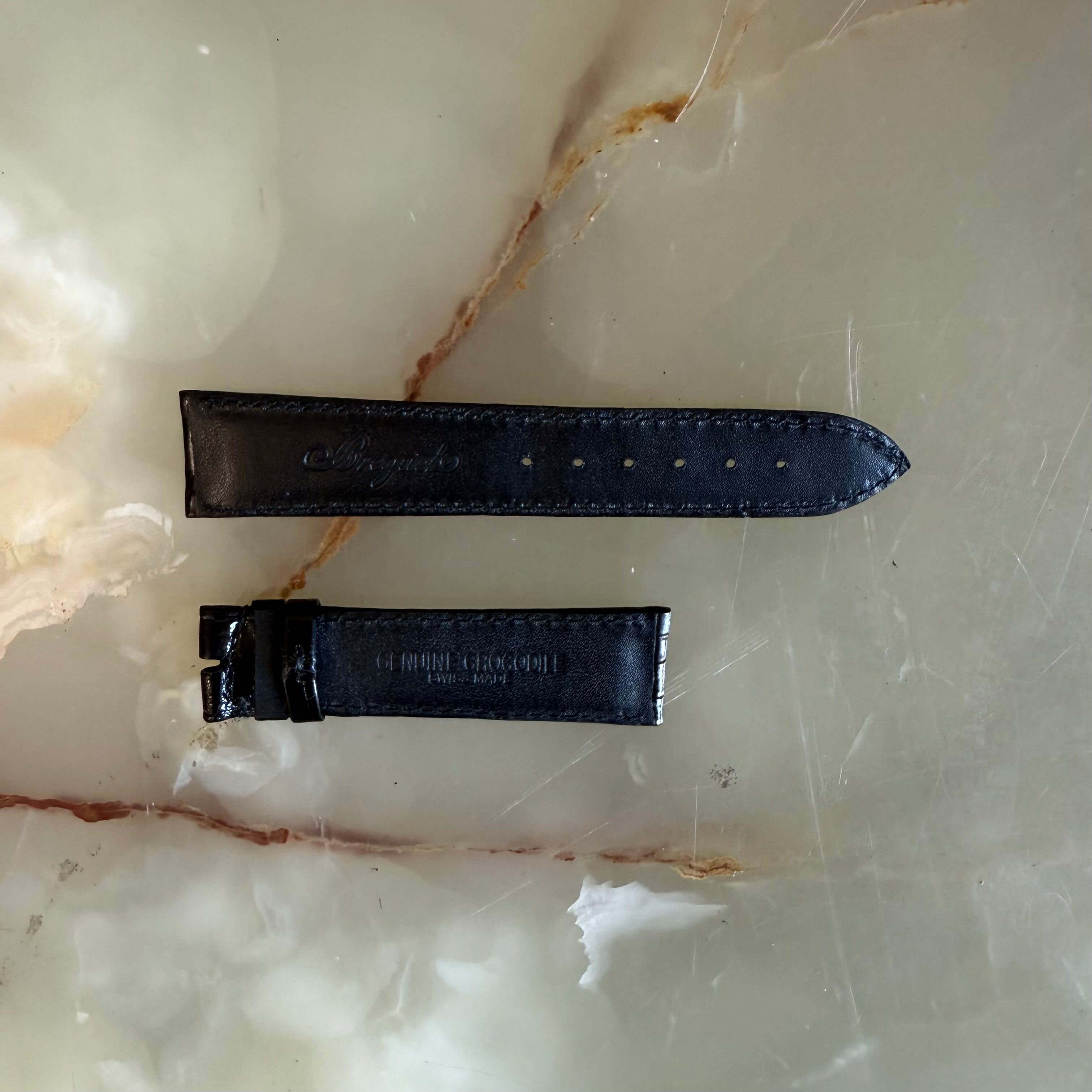 Authentic Breguet Black Crocodile Watch Strap Band 20mm Padded & Stitched
