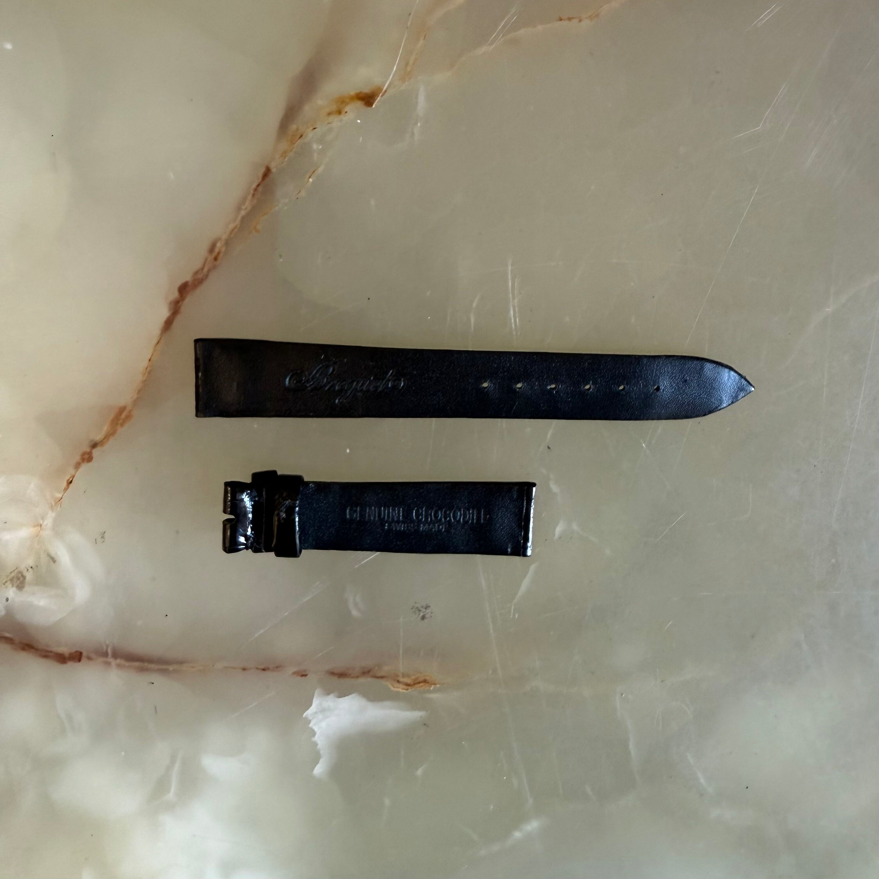Authentic Breguet Black Shiny Crocodile Watch Strap Band 16mm