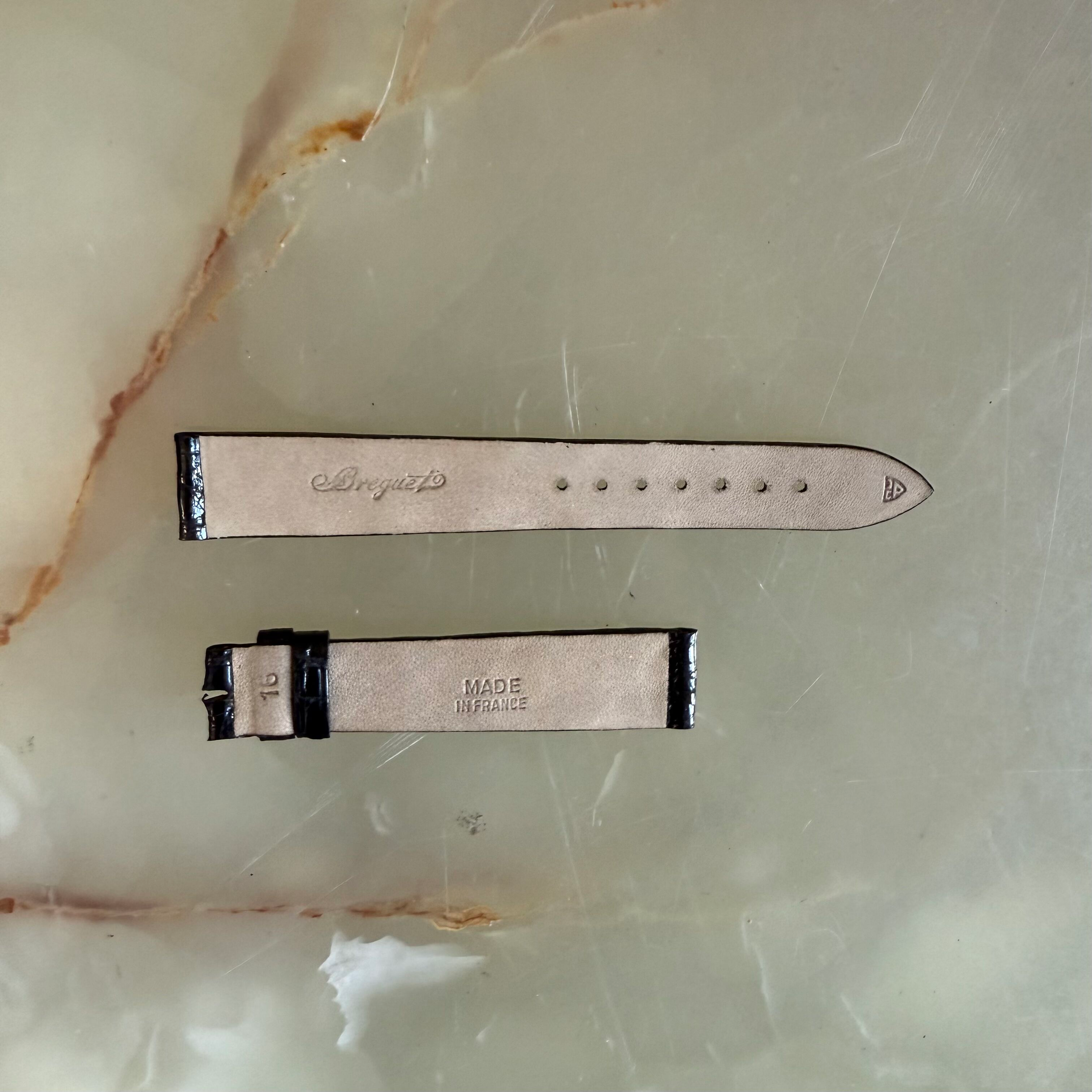 Authentic Breguet Black Shiny Crocodile Watch Strap Band 16mm