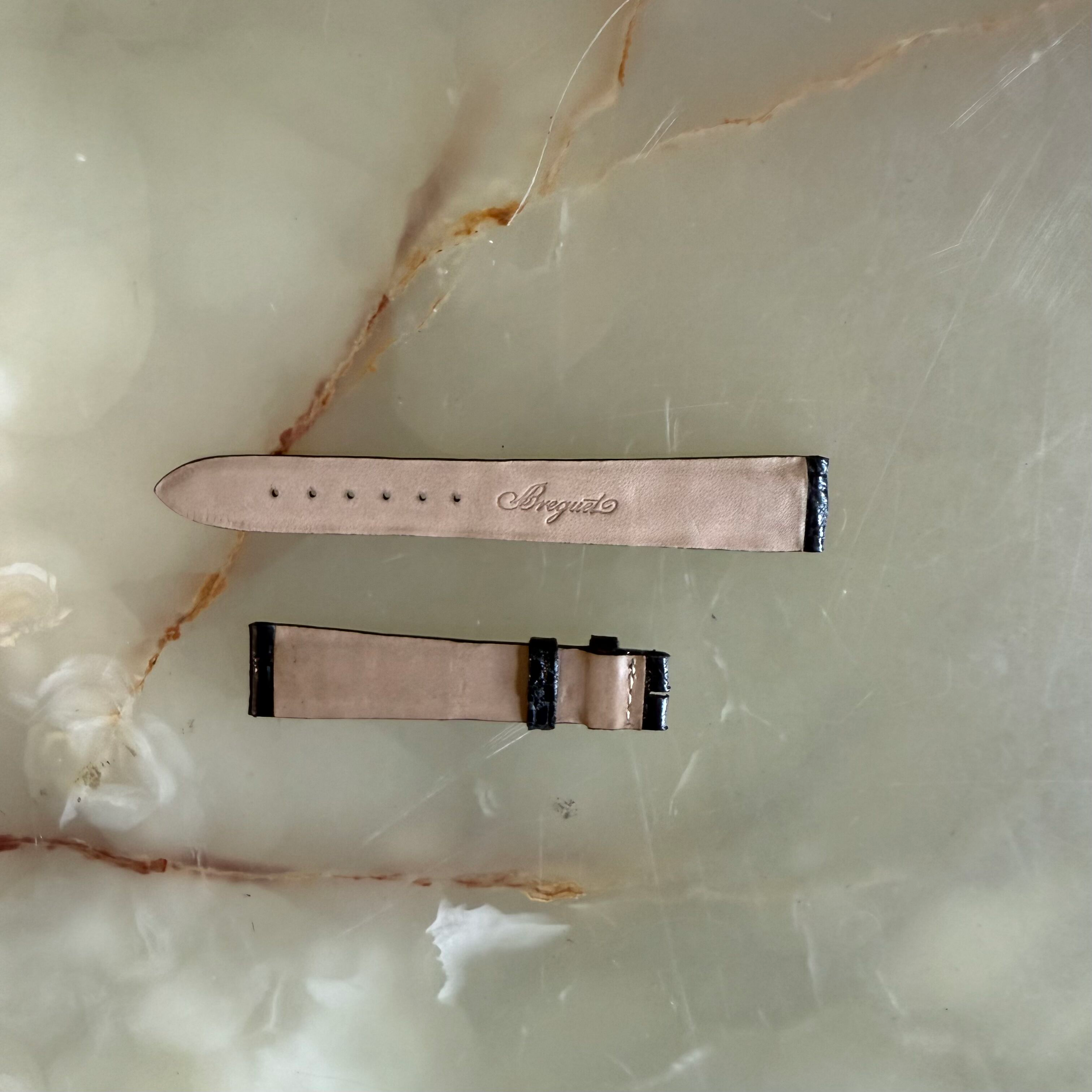 Authentic Breguet Black Shiny Crocodile Watch Strap Band 18mm