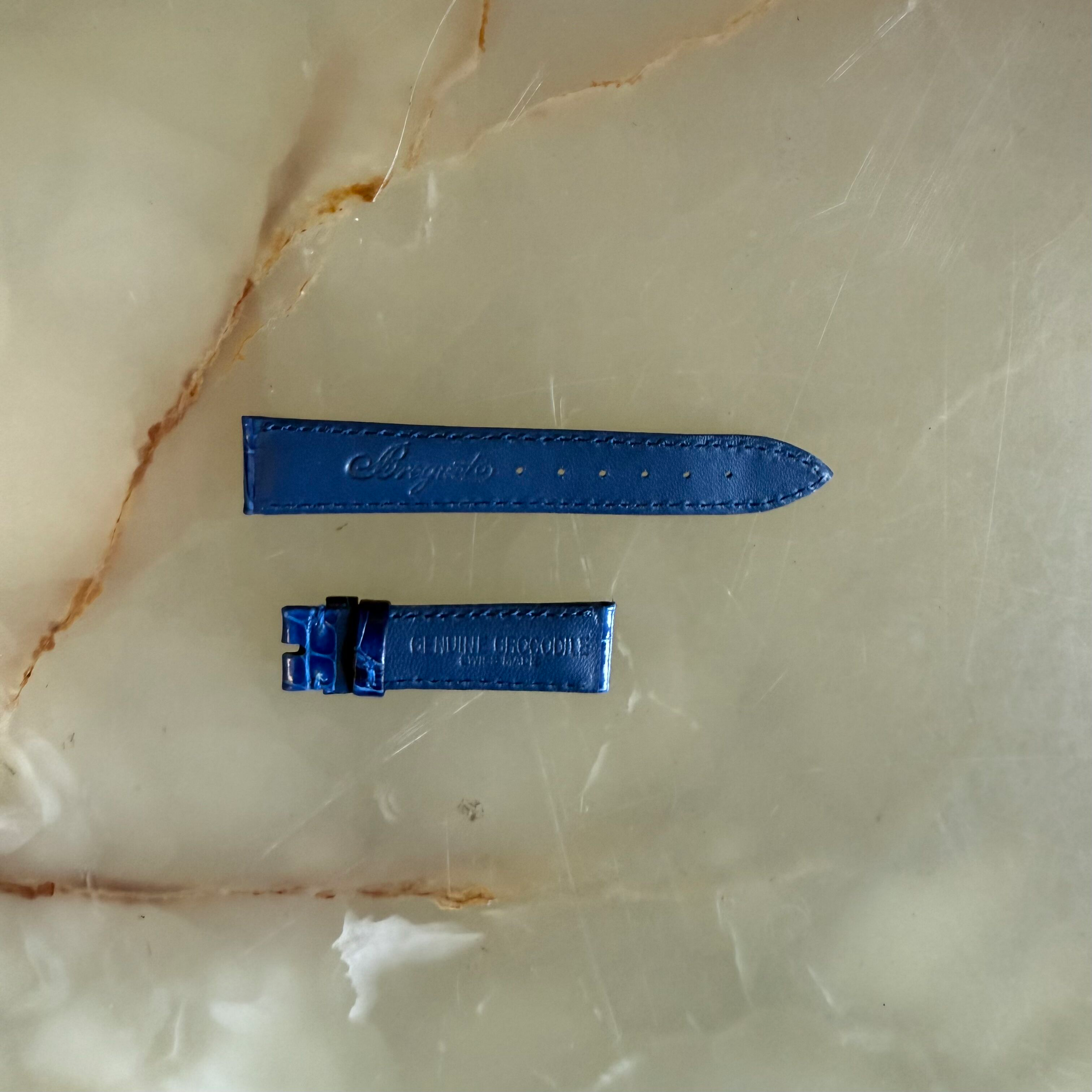 Authentic Breguet Blue Shiny Crocodile Watch Strap Band 16mm Padded & Stitched