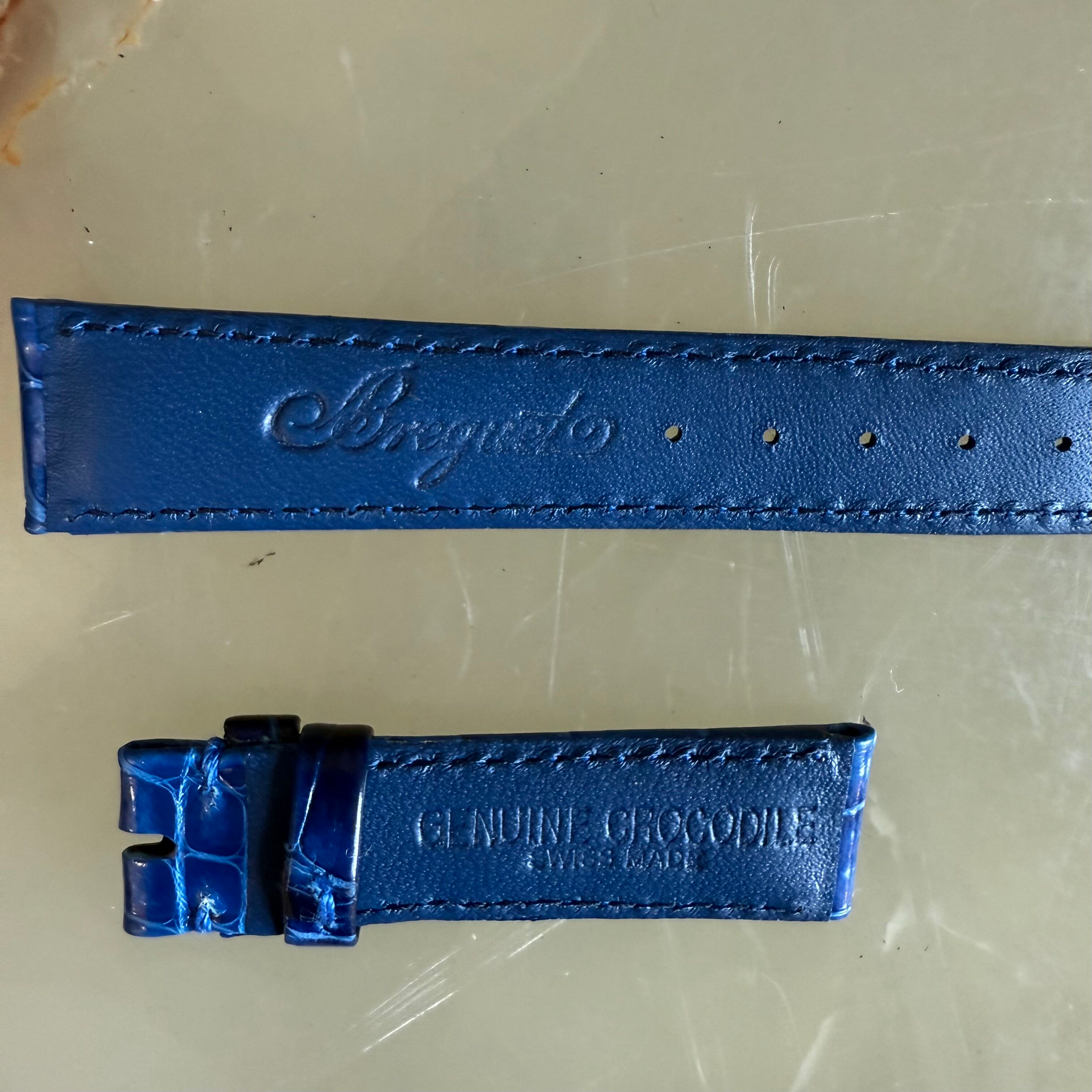 Authentic Breguet Blue Shiny Crocodile Watch Strap Band 16mm Padded & Stitched