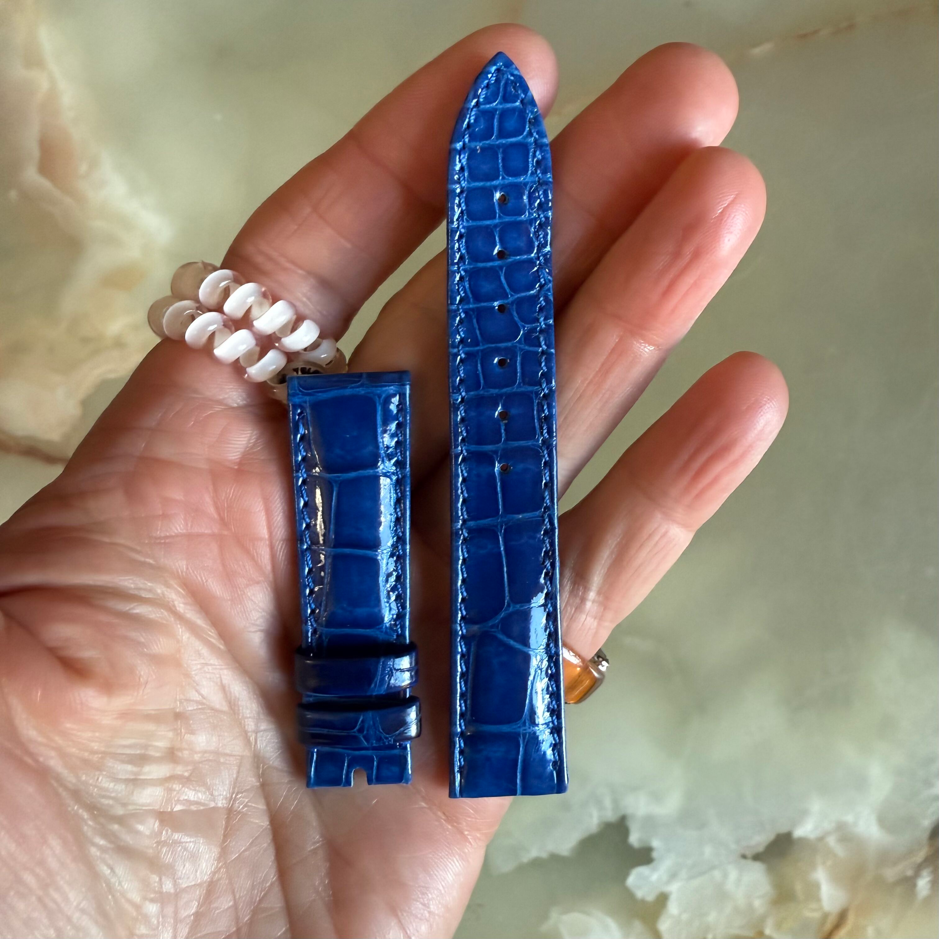 Authentic Breguet Blue Shiny Crocodile Watch Strap Band 16mm Padded & Stitched