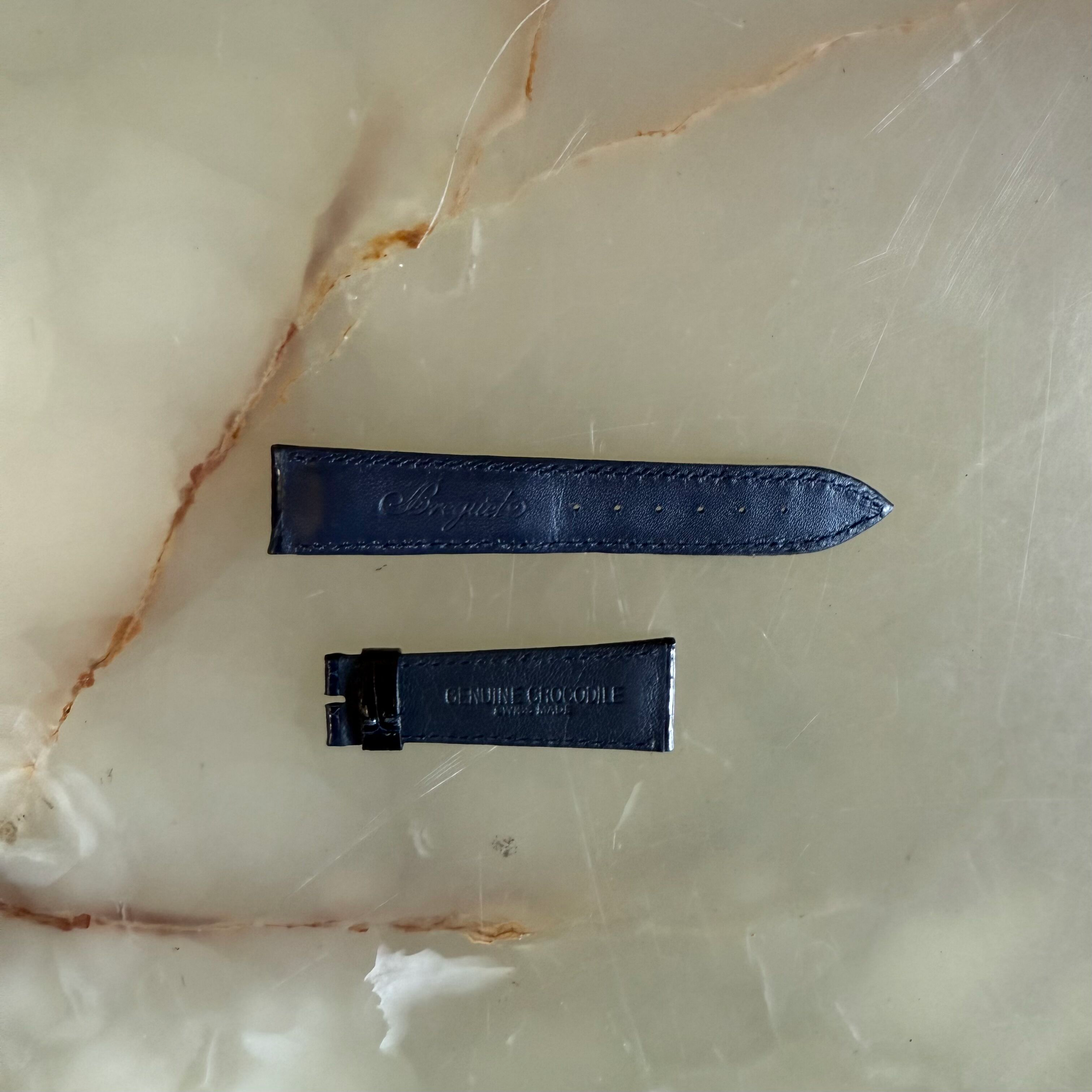 Authentic Breguet Blue Shiny Crocodile Watch Strap Band 20mm Padded & Stitched