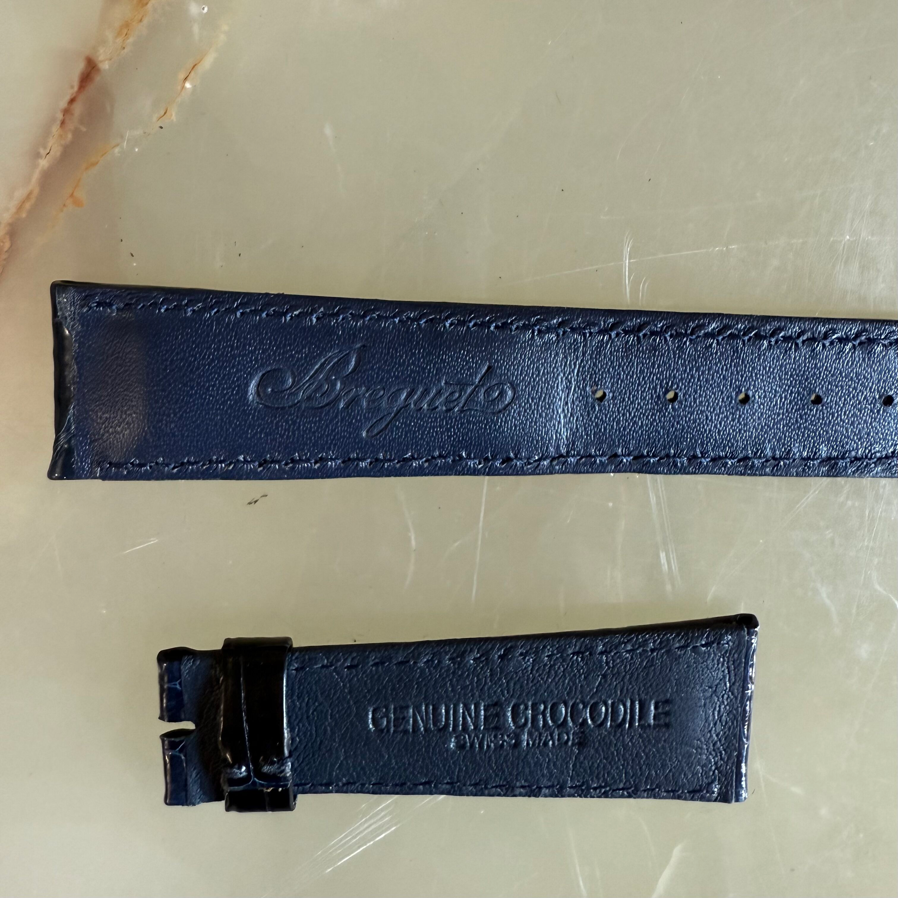 Authentic Breguet Blue Shiny Crocodile Watch Strap Band 20mm Padded & Stitched