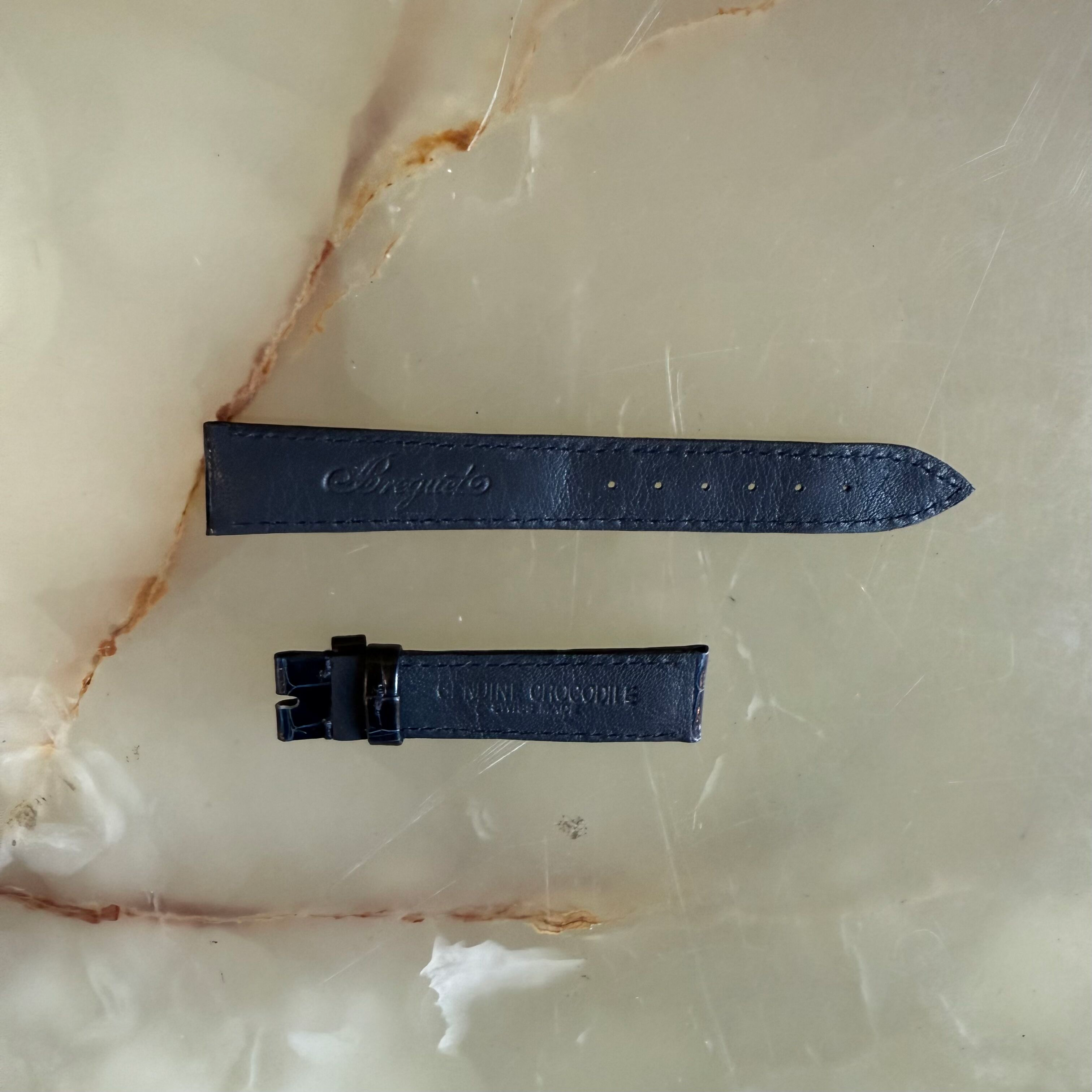 Authentic Breguet Blue Shiny Crocodile Watch Strap Band 16.5mm Padded & Stitched