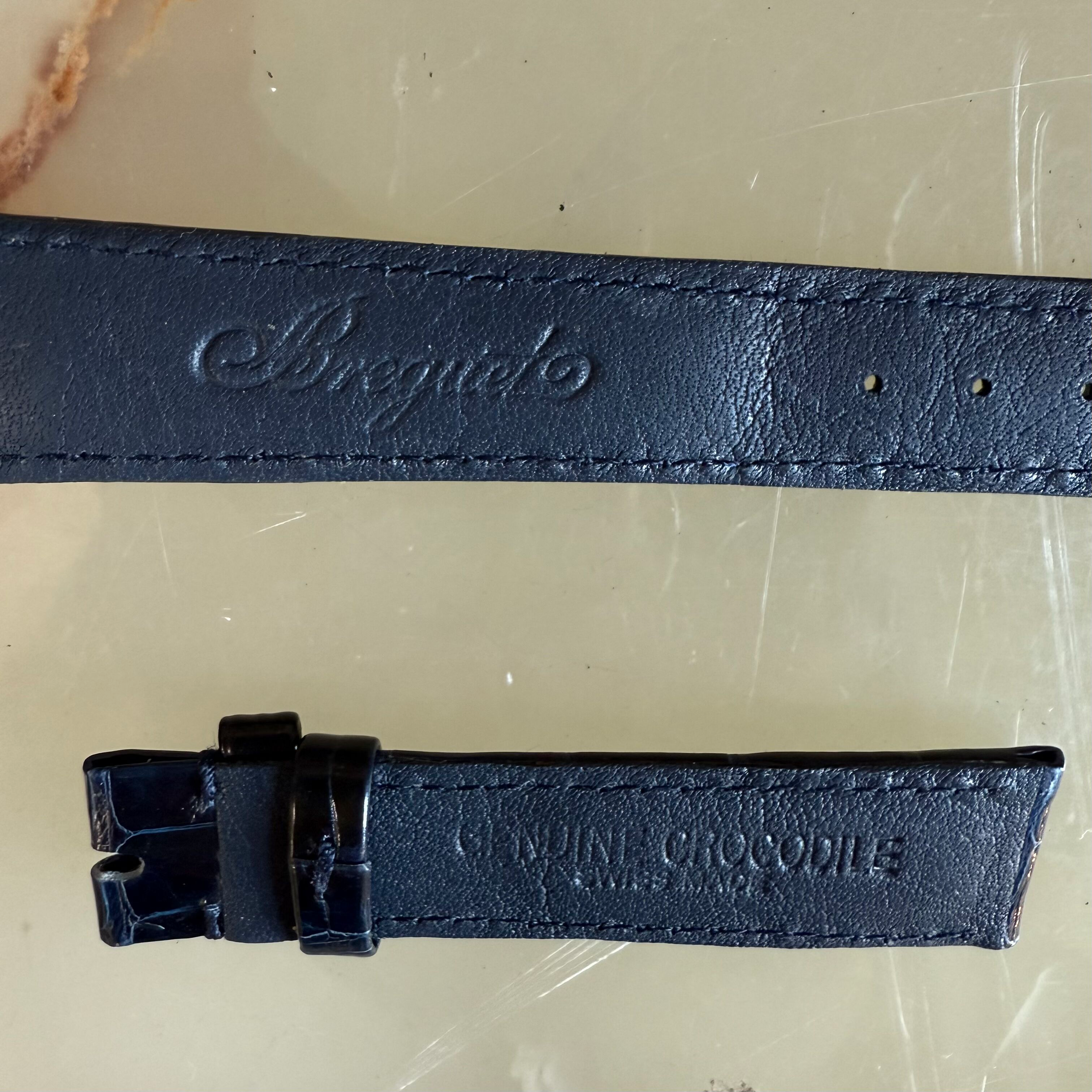 Authentic Breguet Blue Shiny Crocodile Watch Strap Band 16.5mm Padded & Stitched