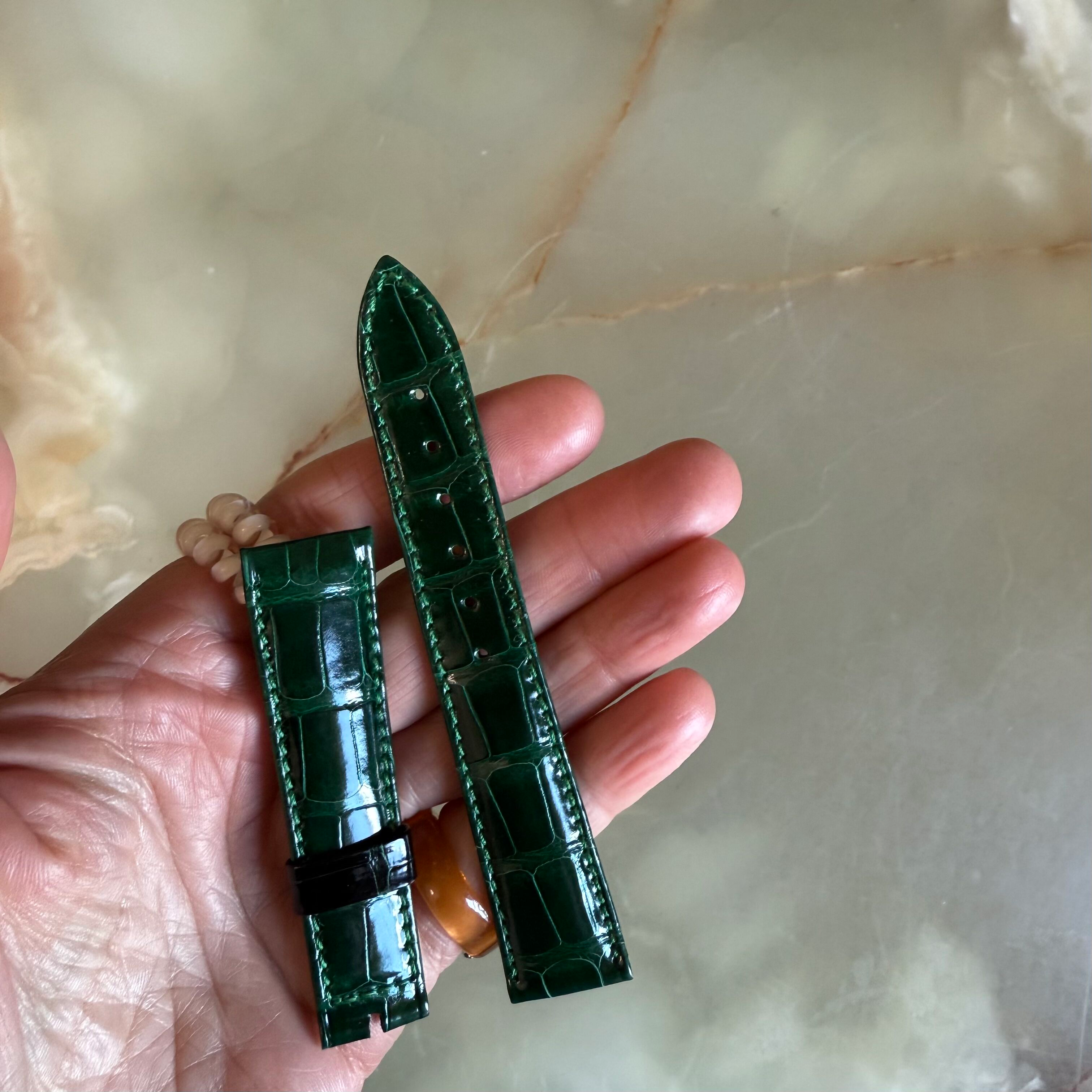 Authentic Breguet Green Crocodile Watch Strap Band 19mm Padded & Stitched