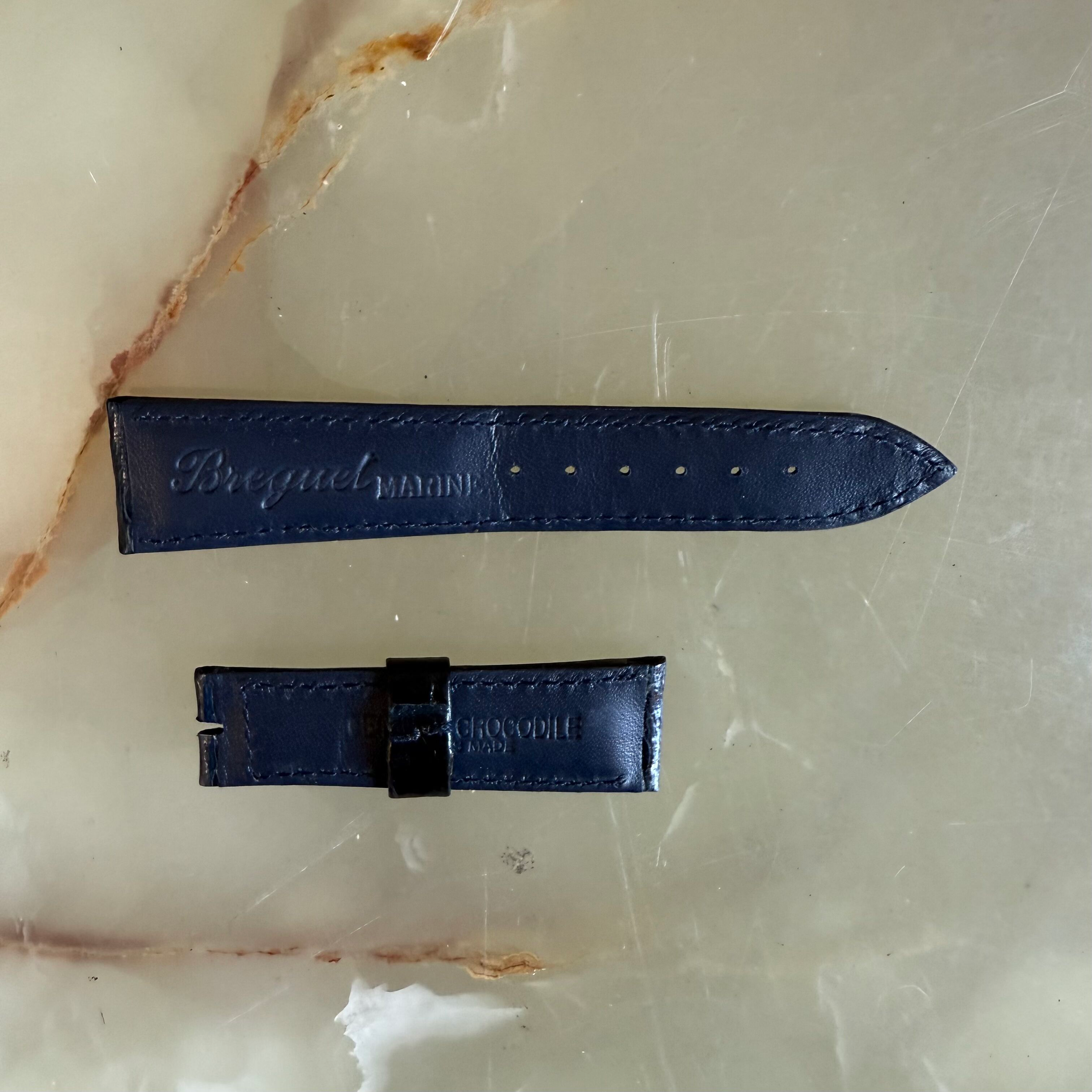 Authentic Breguet Blue Shiny Crocodile Watch Strap Band 19mm Padded & Stitched