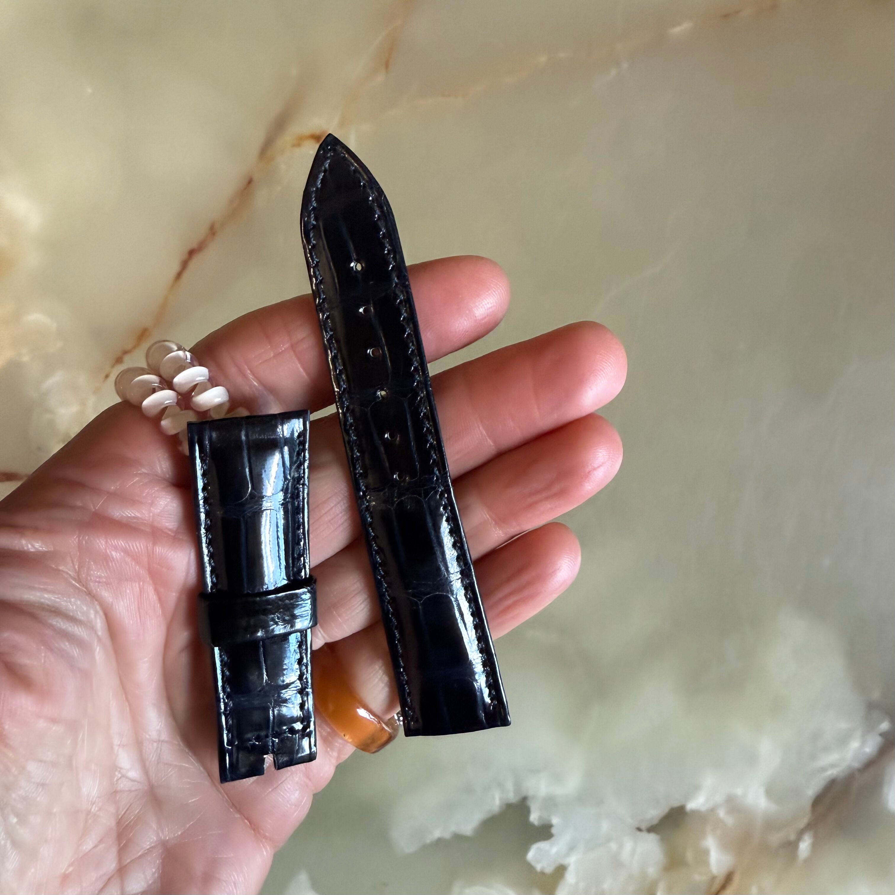 Authentic Breguet Blue Shiny Crocodile Watch Strap Band 19mm Padded & Stitched