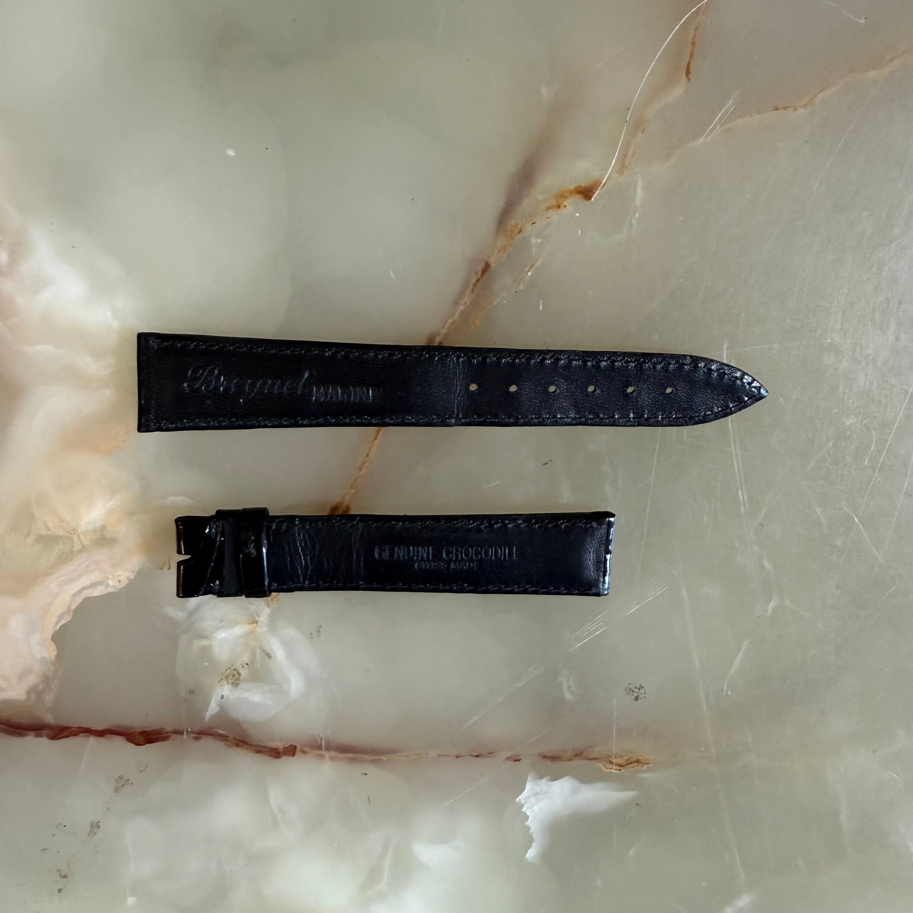 Authentic Breguet Black Shiny Crocodile Watch Strap Band 18.5mm Padded & Stitched