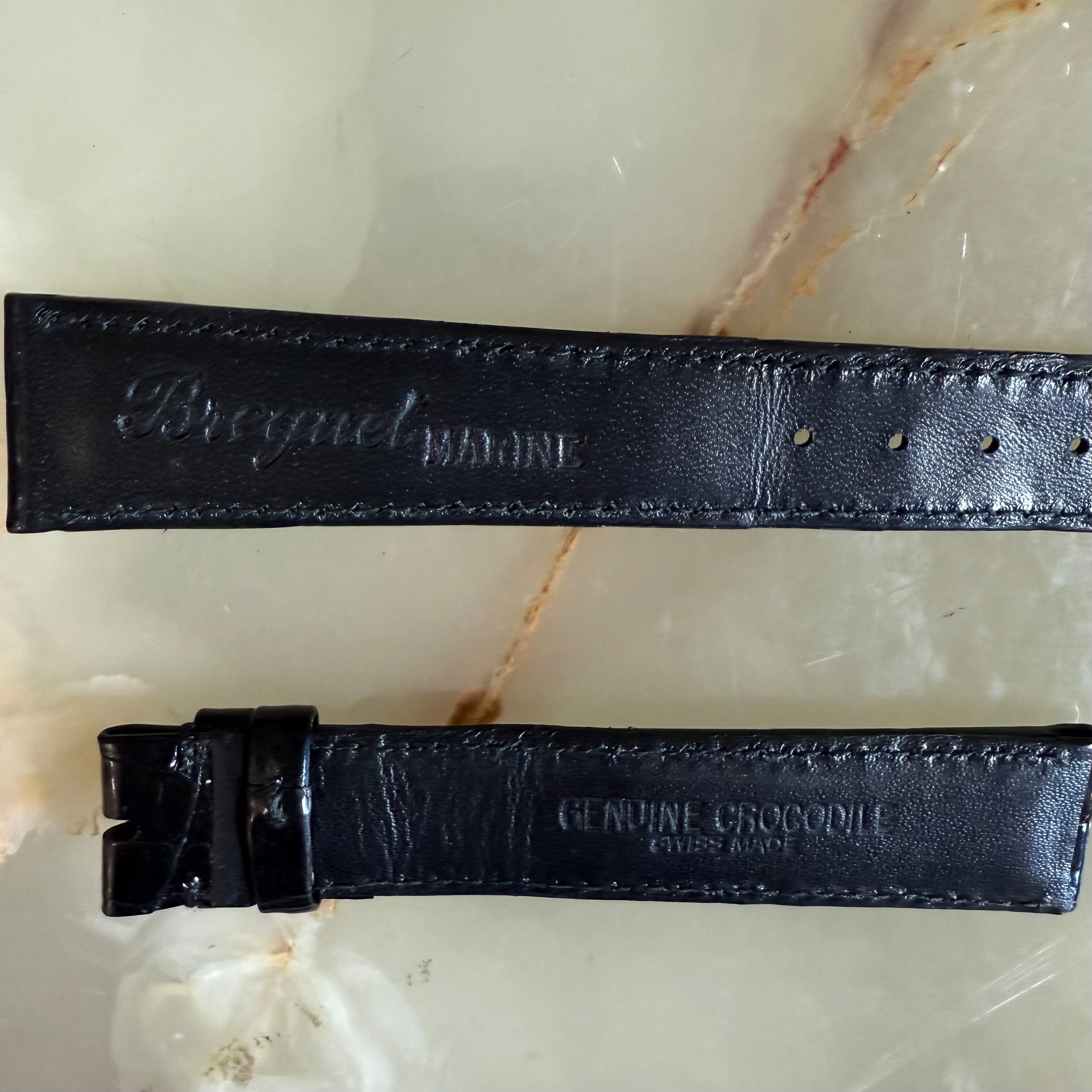 Authentic Breguet Black Shiny Crocodile Watch Strap Band 18.5mm Padded & Stitched