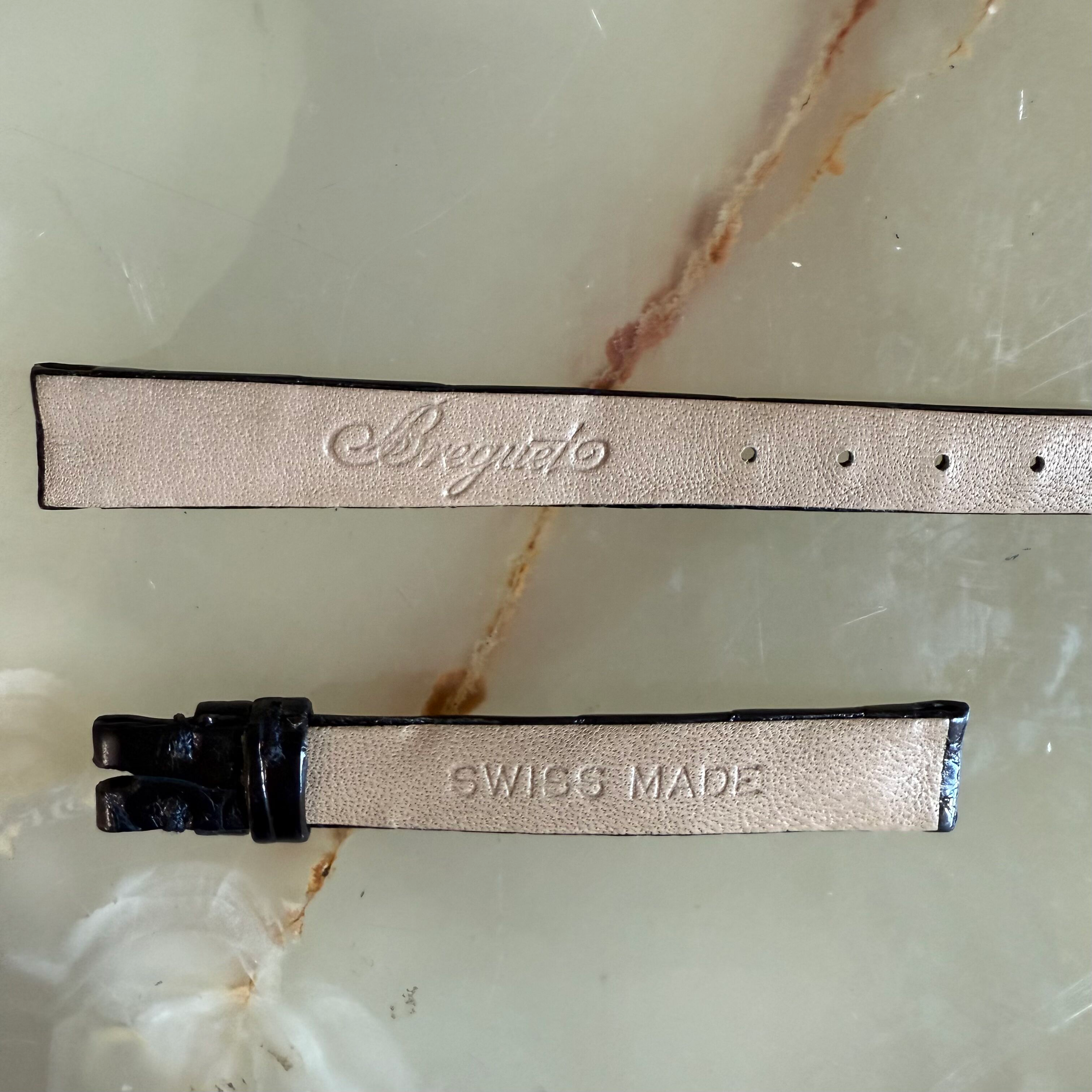 Authentic Breguet Black Shiny Crocodile Watch Strap Band 10.5mm