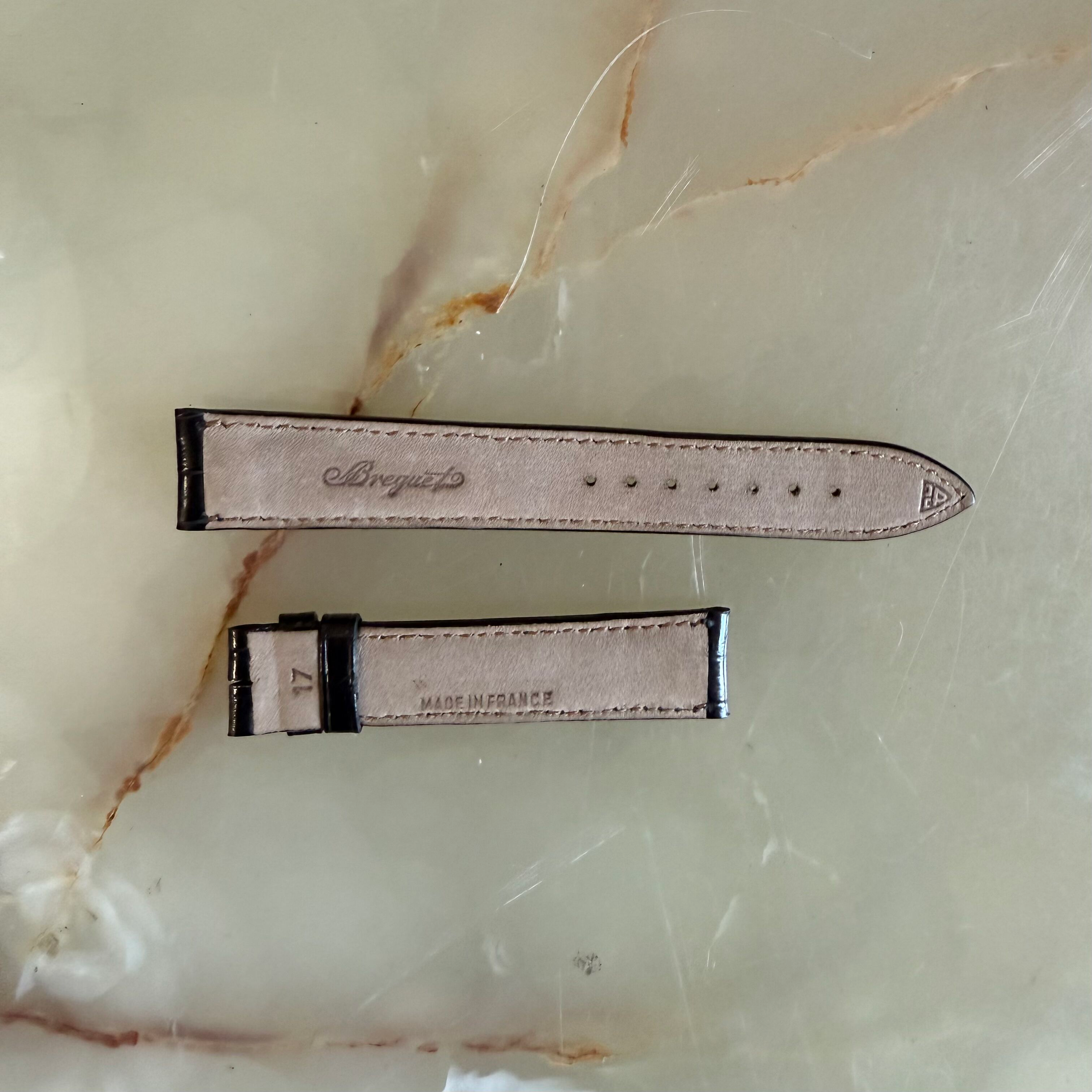 Authentic Breguet Black Shiny Crocodile Watch Strap Band 17.5mm Padded & Stitched