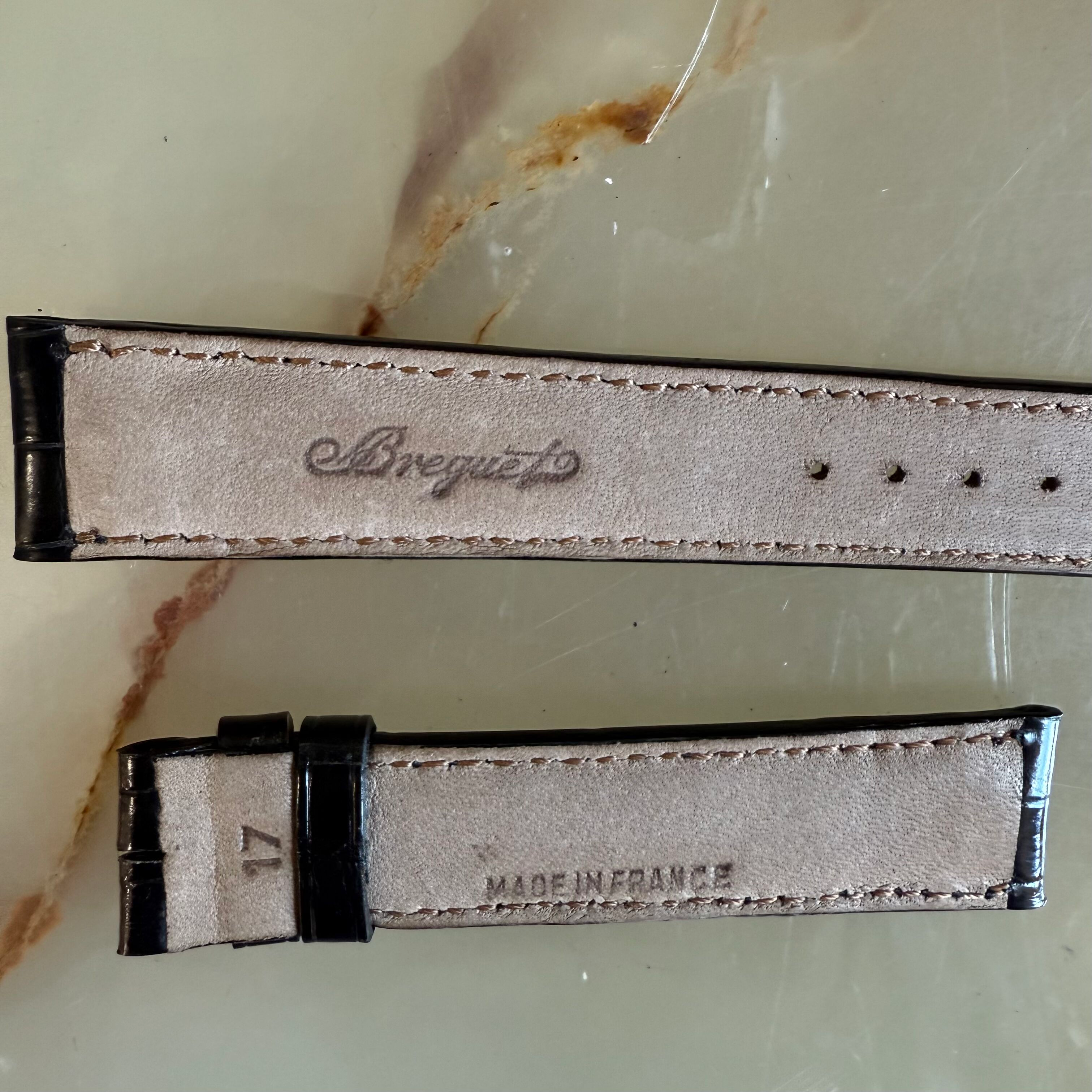 Authentic Breguet Black Shiny Crocodile Watch Strap Band 17.5mm Padded & Stitched