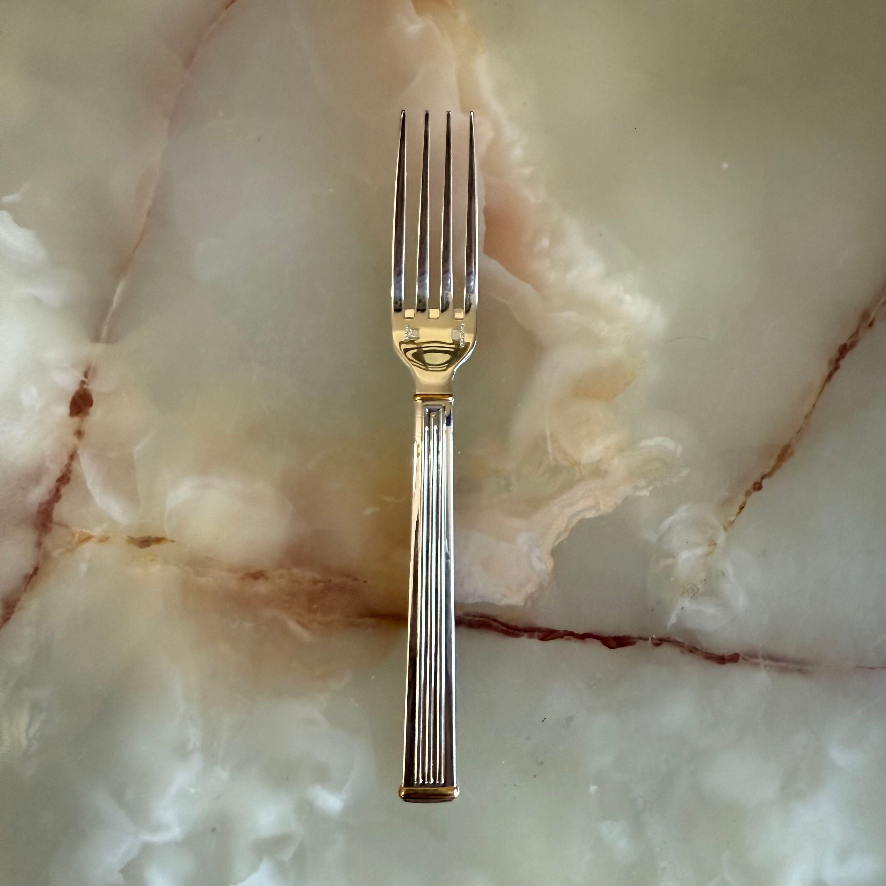 Christofle Triade Gold Rings Silver Plated Dessert Fork Set of 12 1036015