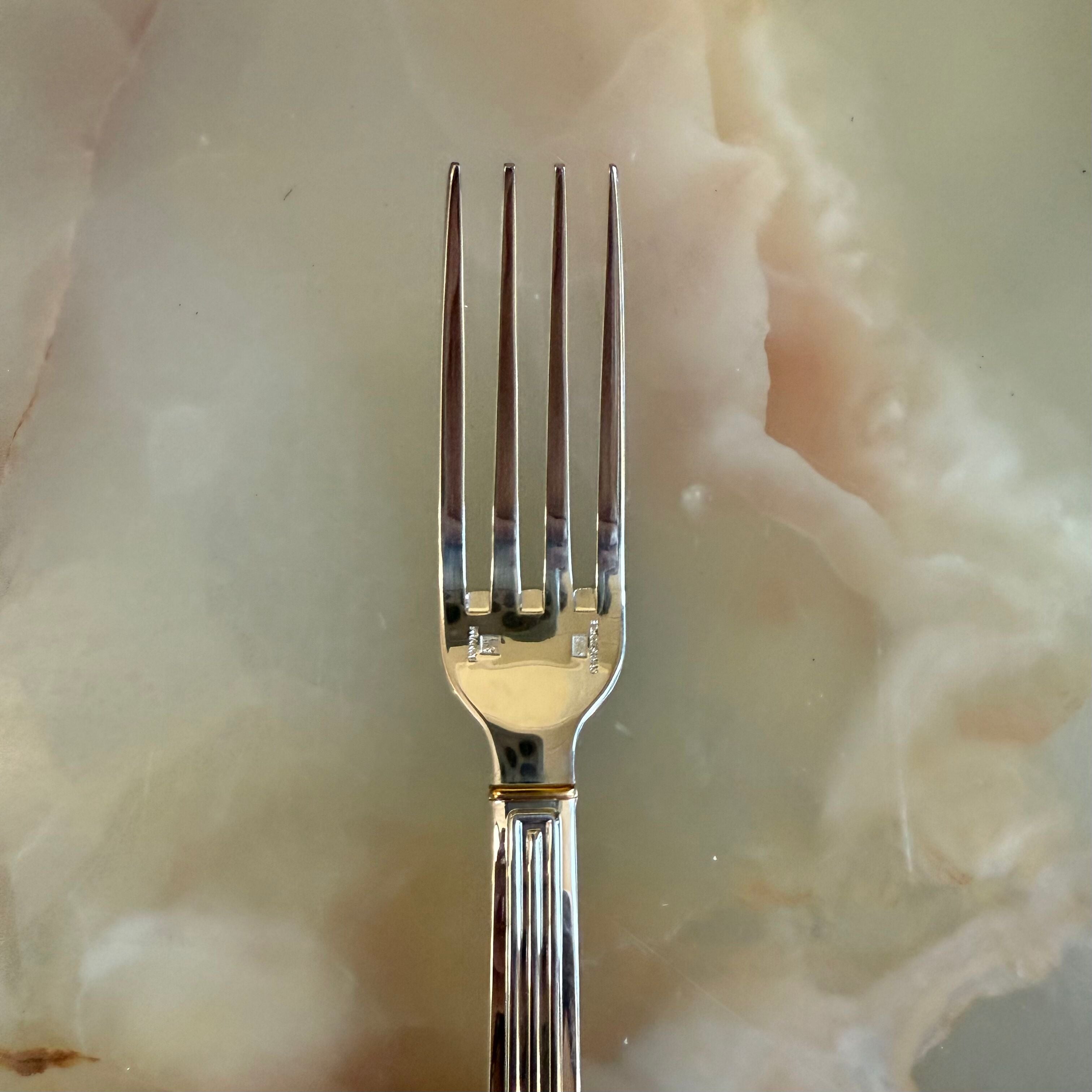 Christofle Triade Gold Rings Silver Plated Dessert Fork Set of 12 1036015