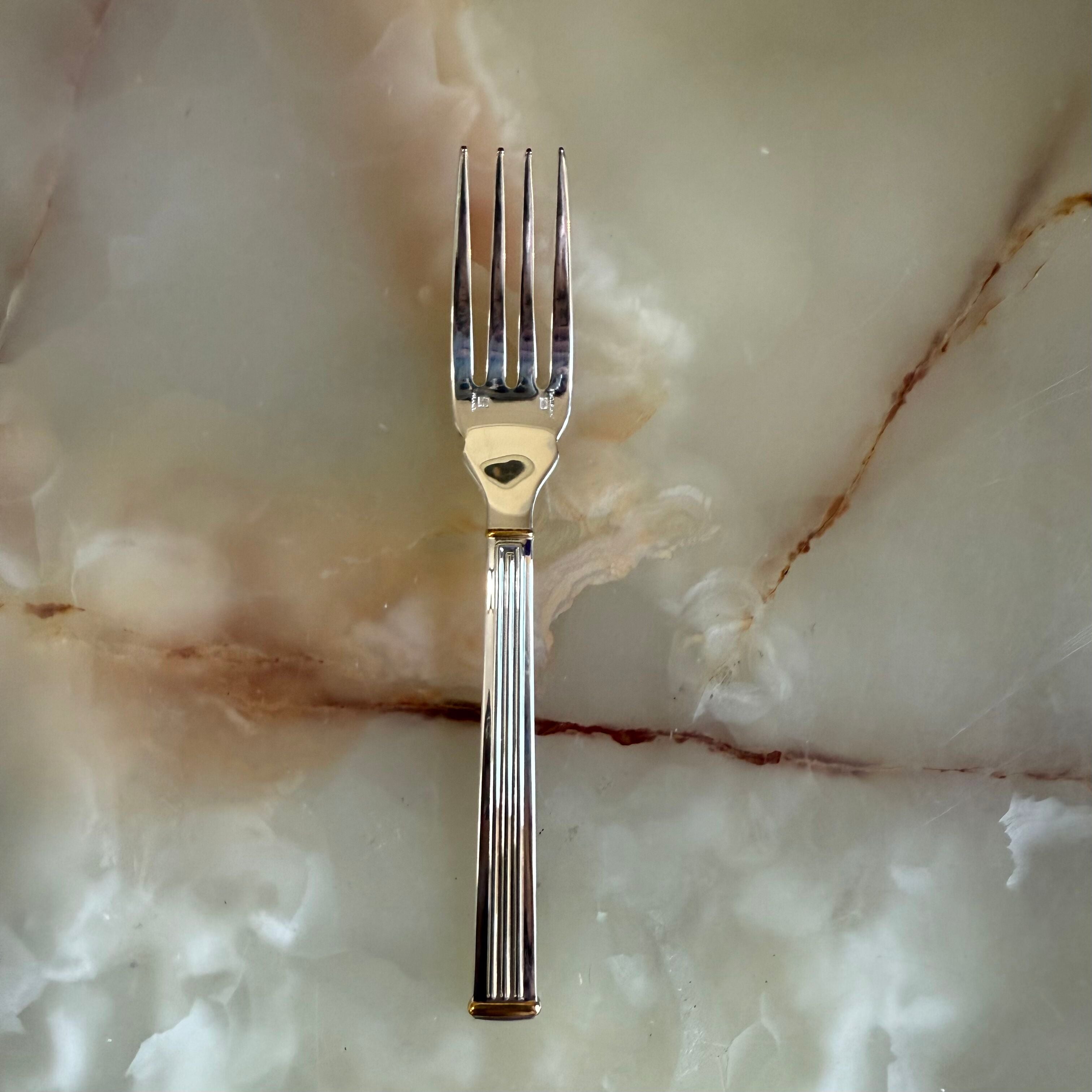 Christofle Triade Gold Rings Silver Plated Fish Fork Set of 12 1036021