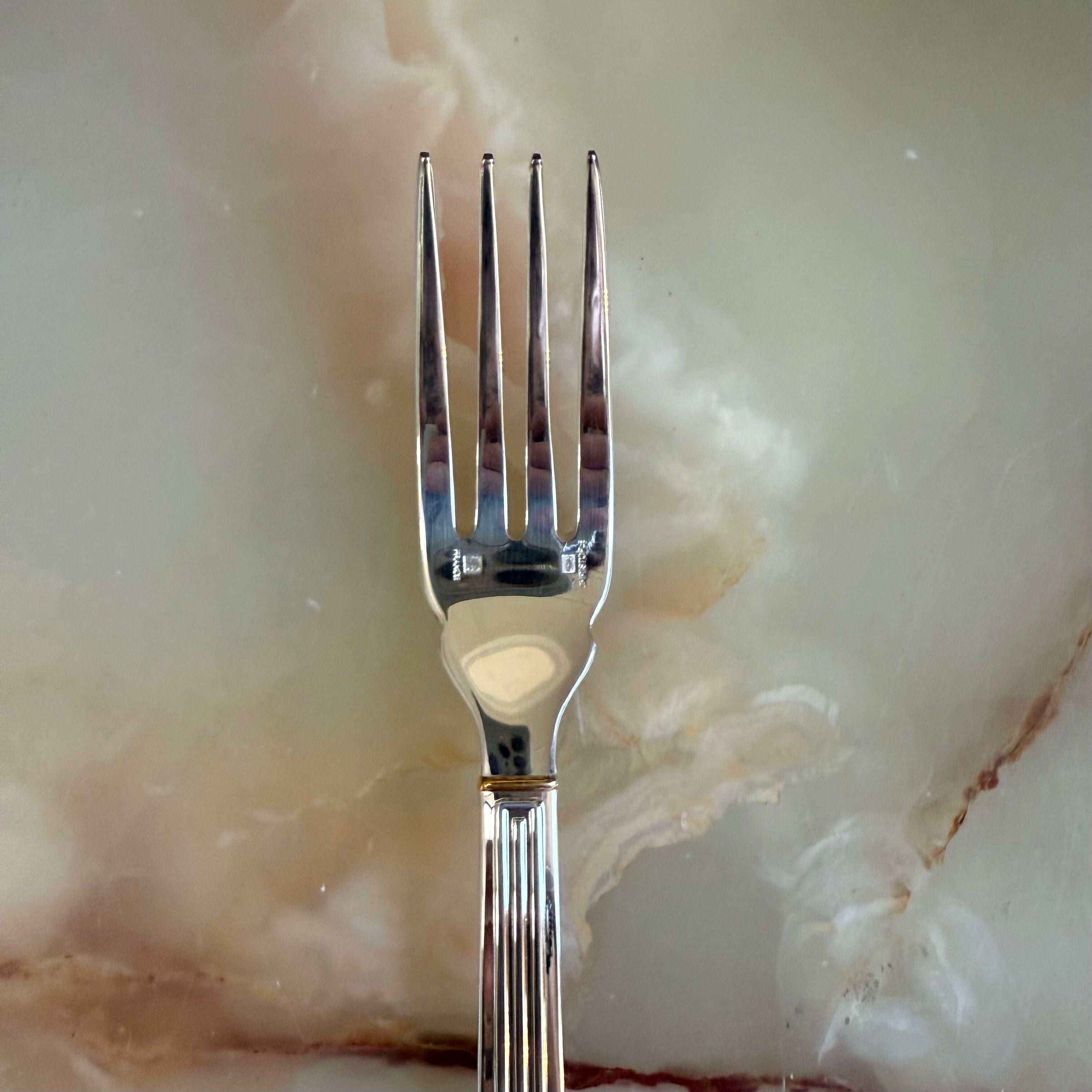 Christofle Triade Gold Rings Silver Plated Fish Fork Set of 12 1036021
