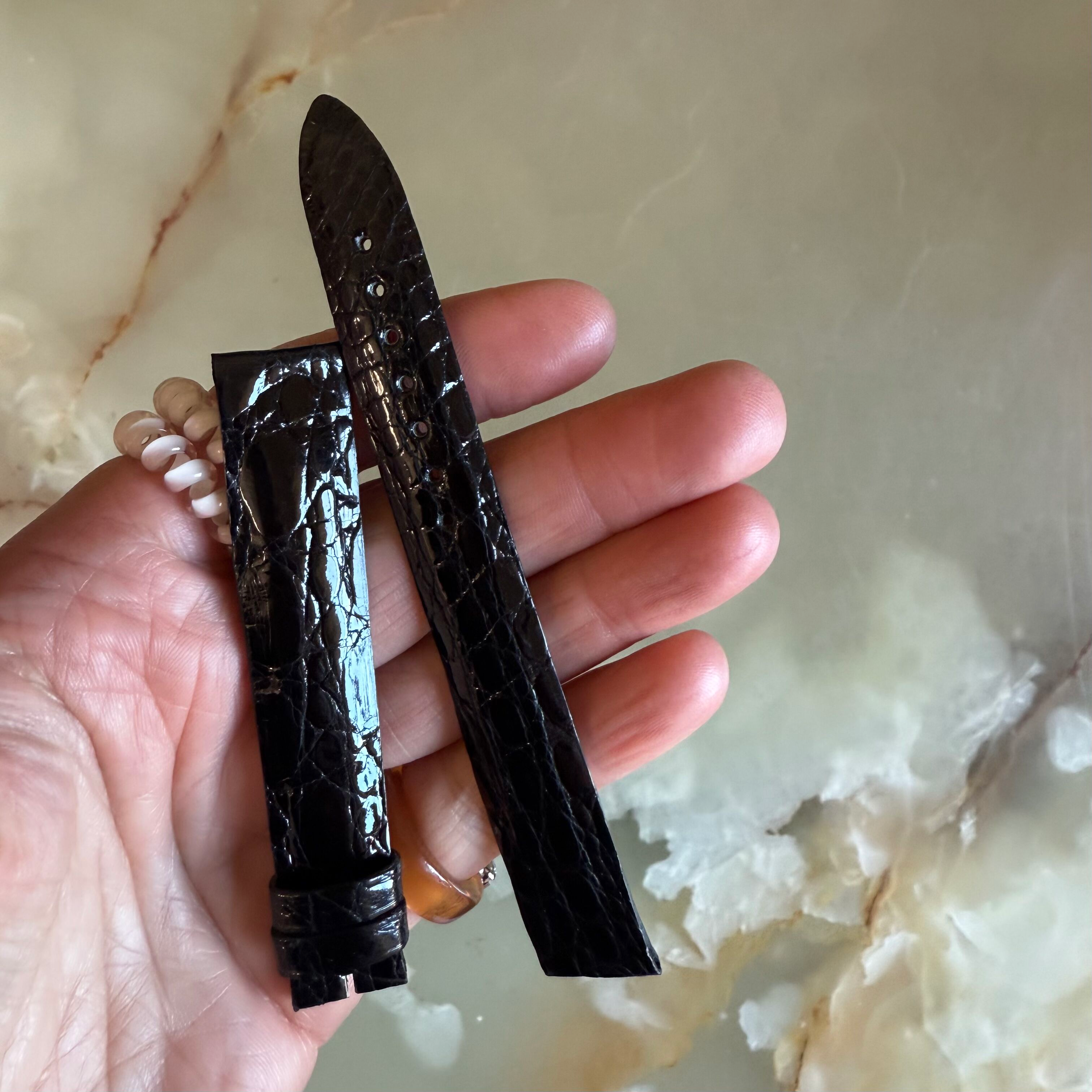 Authentic Breguet Black Shiny Crocodile Watch Strap Band 16mm