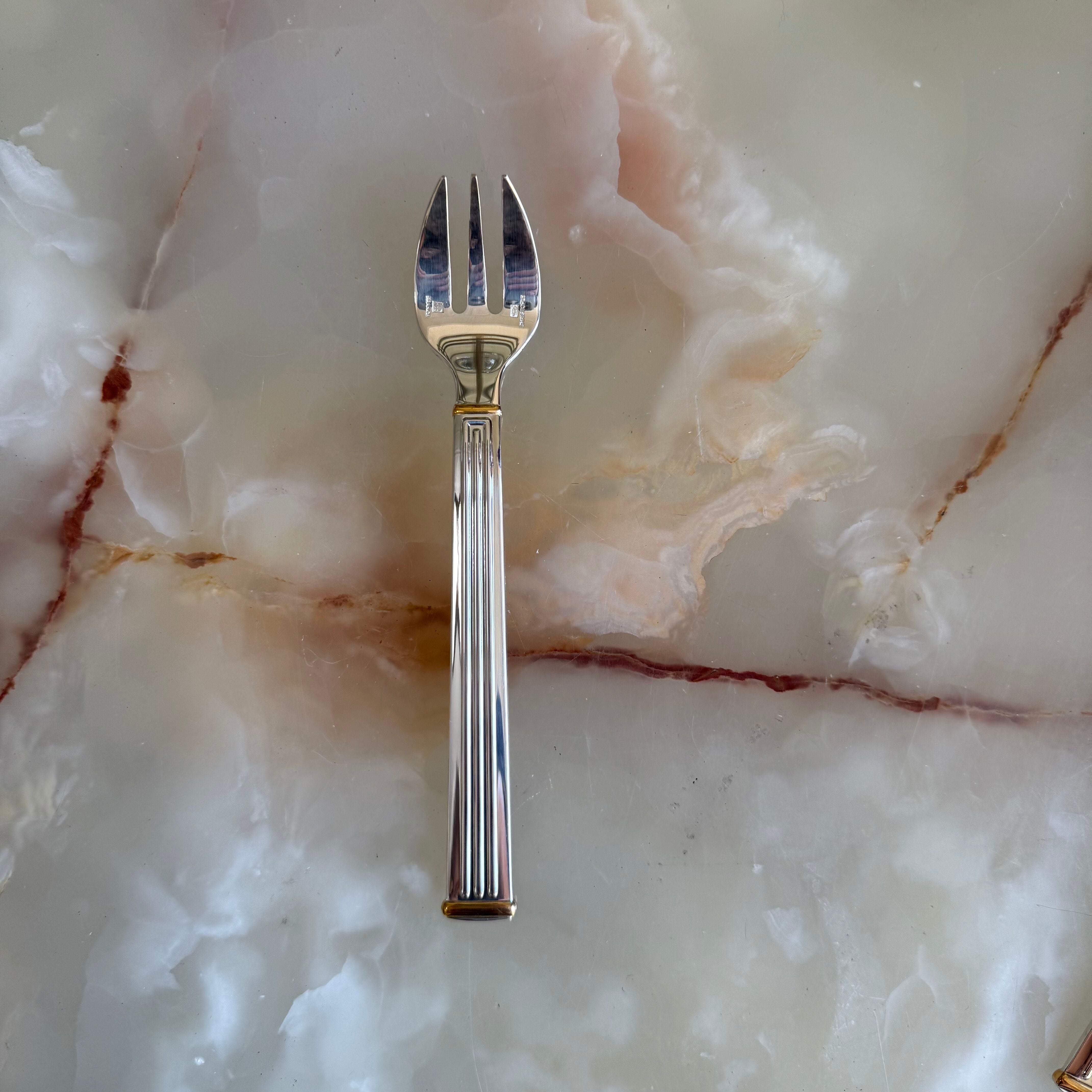 Christofle Triade Gold Rings Silver Plated Oyster Cocktail Fork Set of 12 1036048