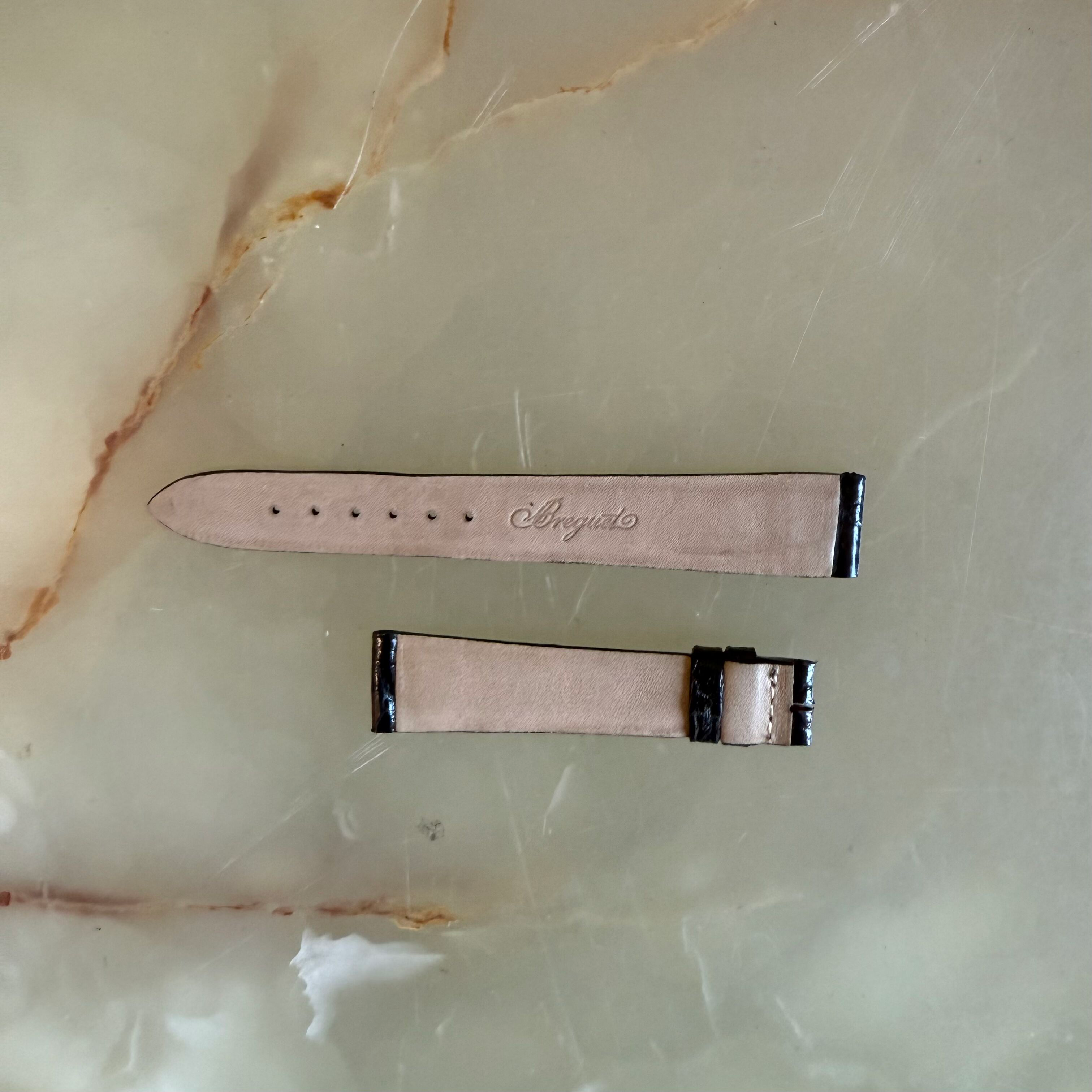 Authentic Breguet Black Shiny Crocodile Watch Strap Band 18mm