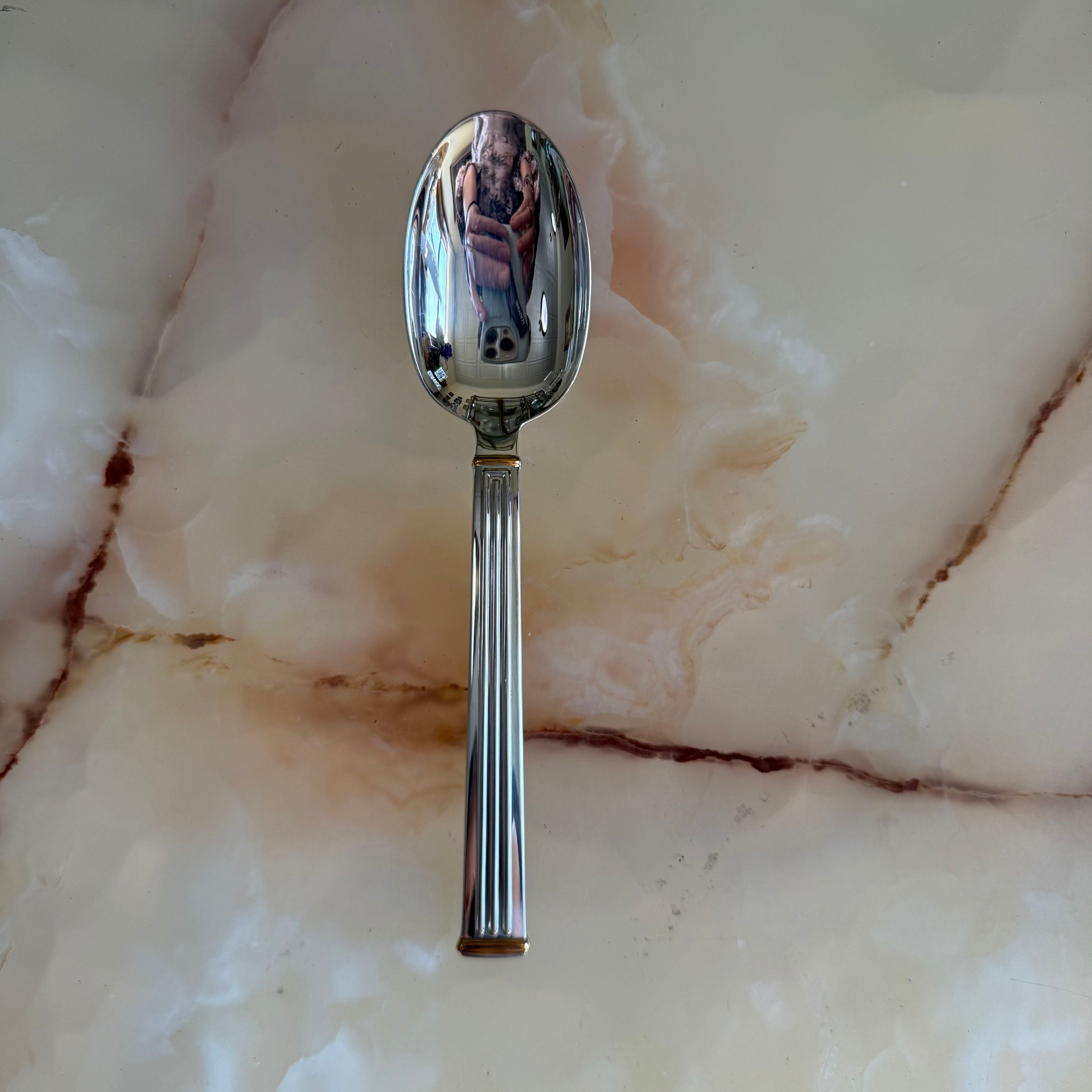 Christofle Triade Gold Rings Silver Plated Dessert Oval Soup Spoon Set of 12 1036014