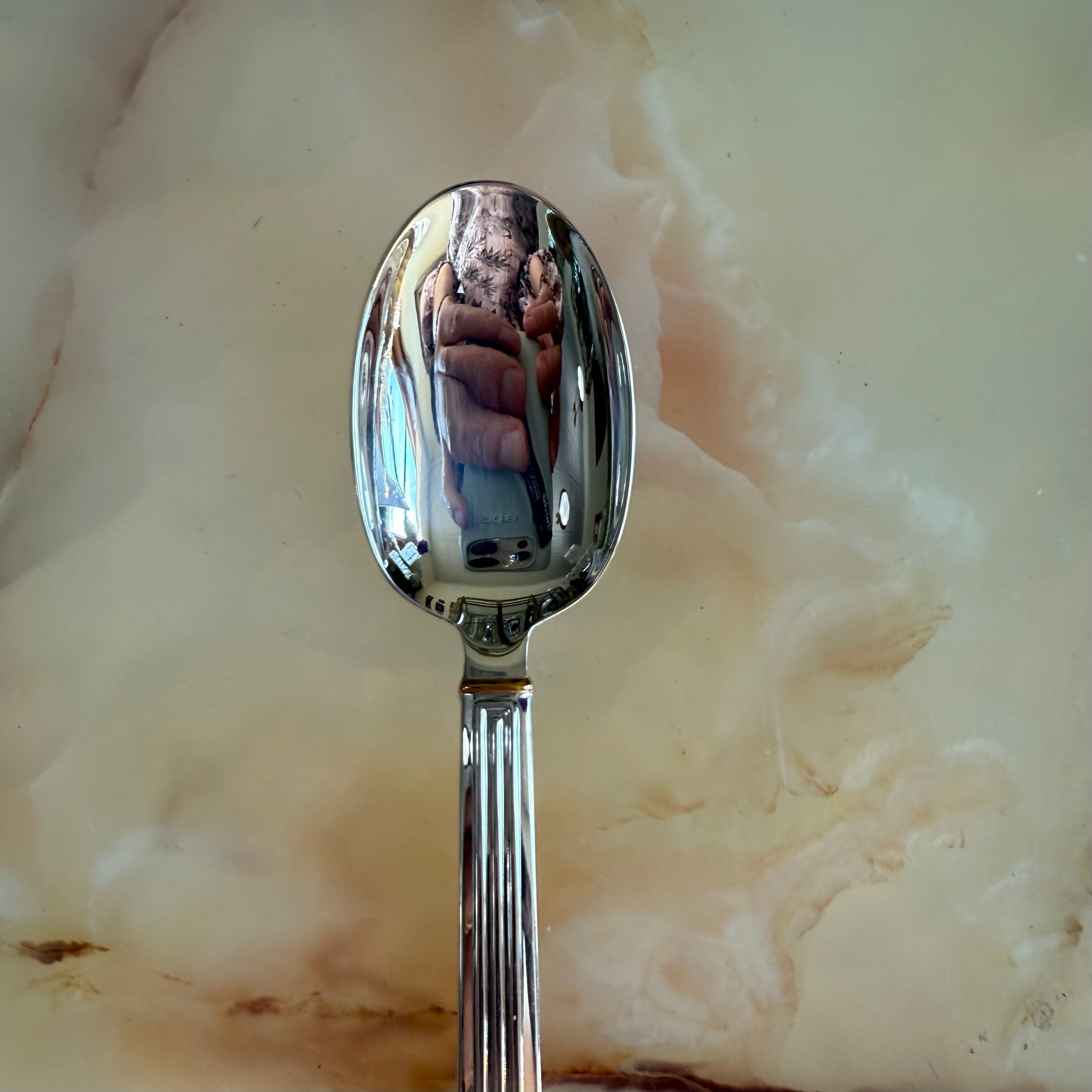 Christofle Triade Gold Rings Silver Plated Dessert Oval Soup Spoon Set of 12 1036014