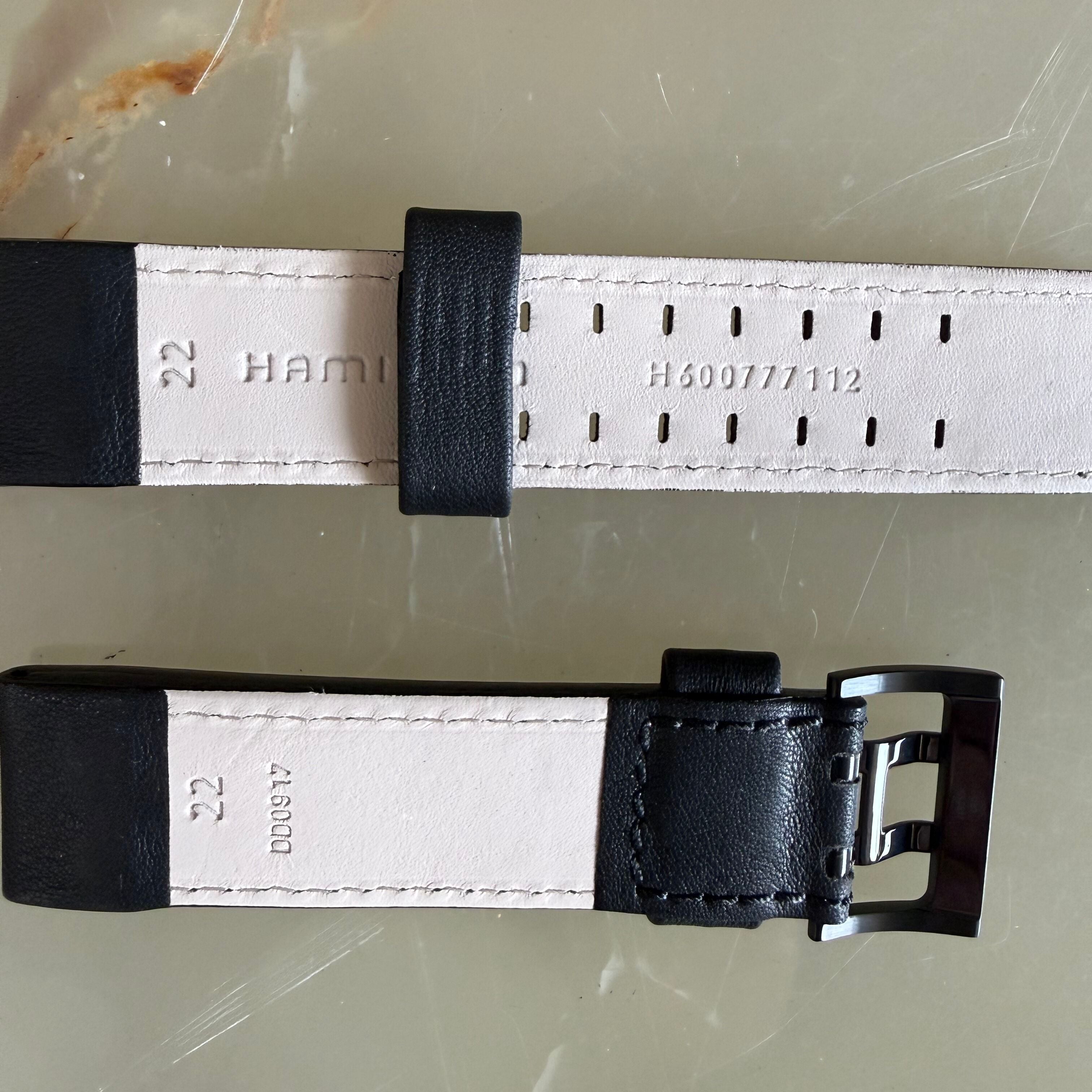 Authentic Hamilton Black Leather Watch Strap Band 22mm w Buckle H600777112