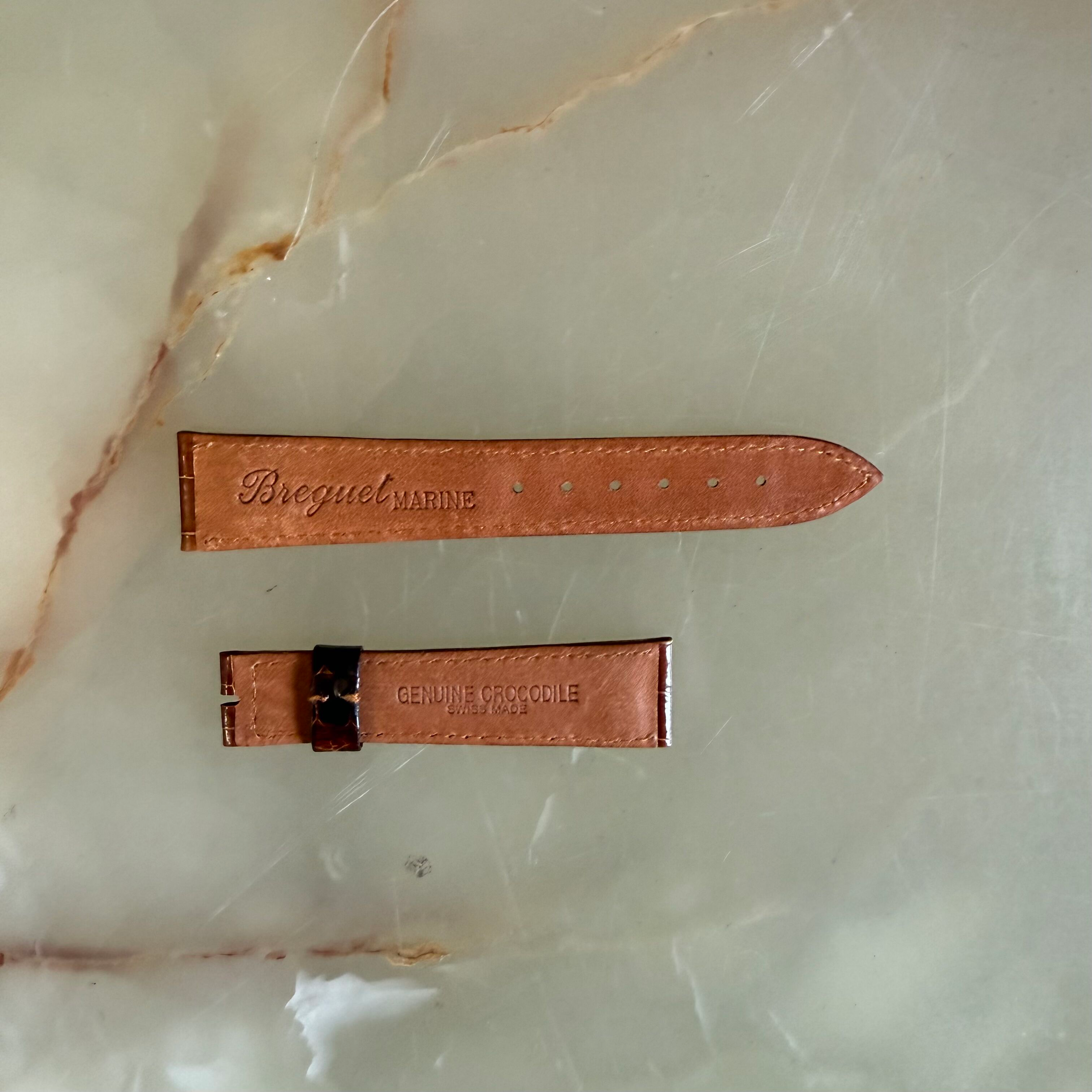 Authentic Breguet Brown Shiny Crocodile Watch Strap Band 19mm Padded & Stitched
