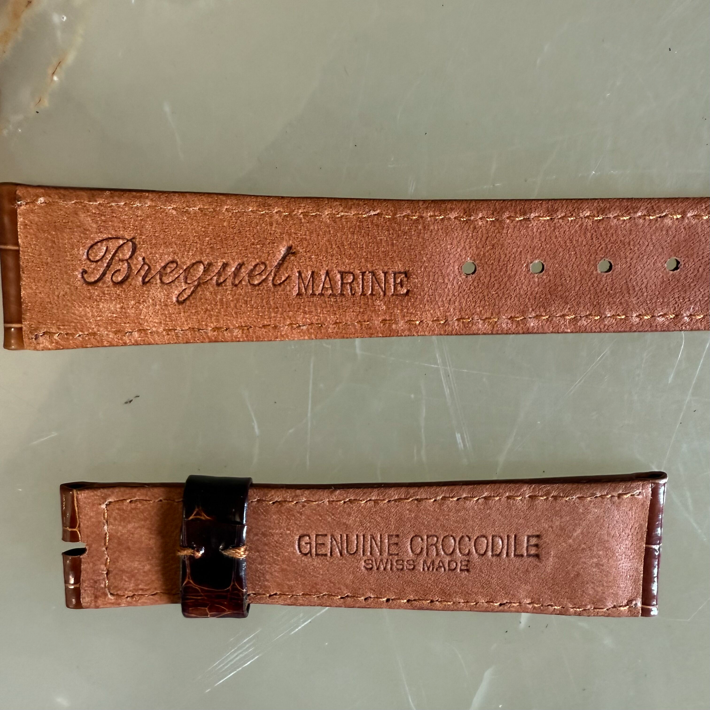 Authentic Breguet Brown Shiny Crocodile Watch Strap Band 19mm Padded & Stitched