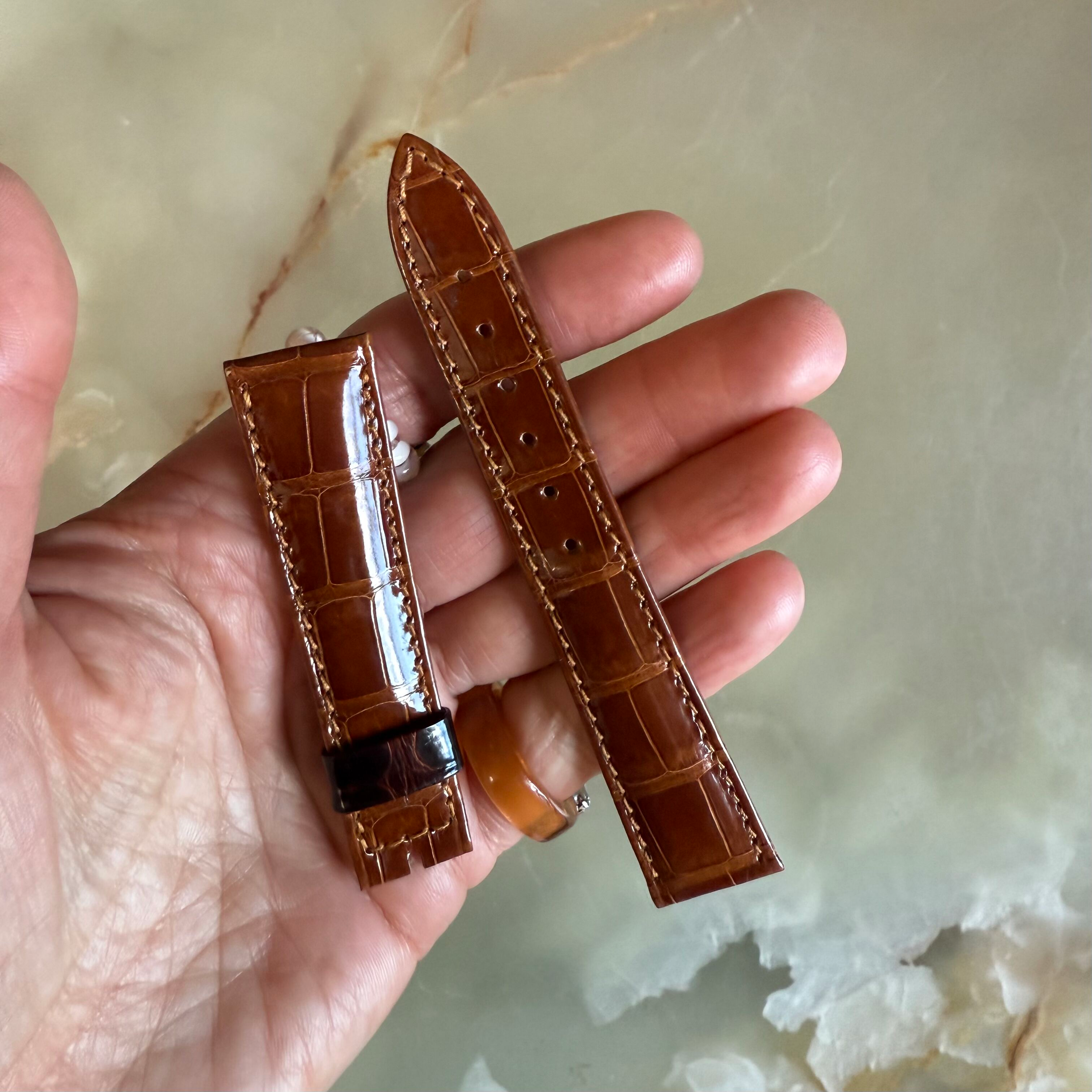 Authentic Breguet Brown Shiny Crocodile Watch Strap Band 19mm Padded & Stitched