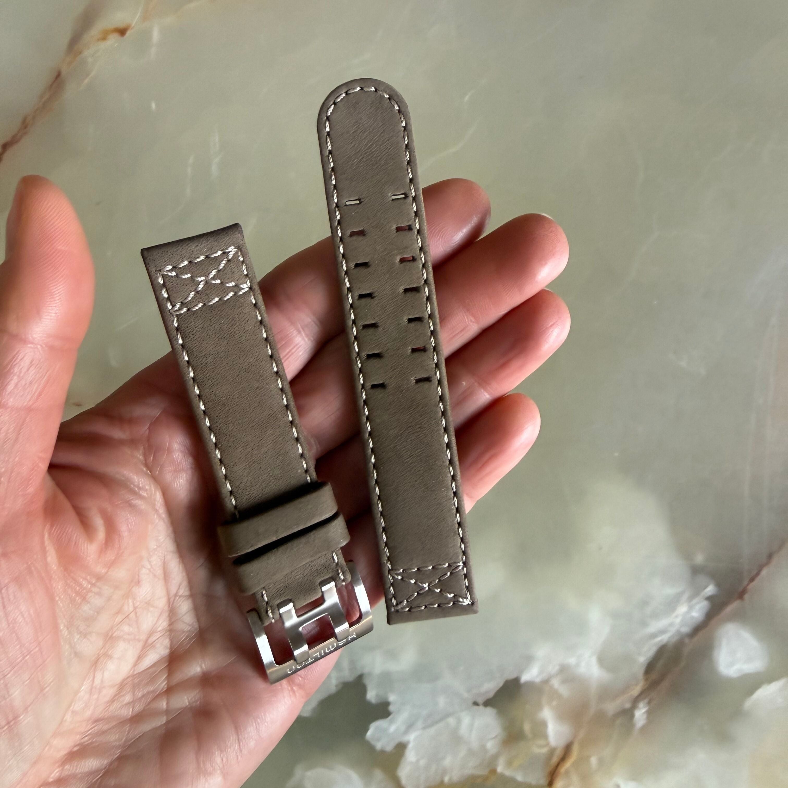 Authentic Hamilton Beige Leather Watch Strap Band 20mm w Buckle H600.766.104