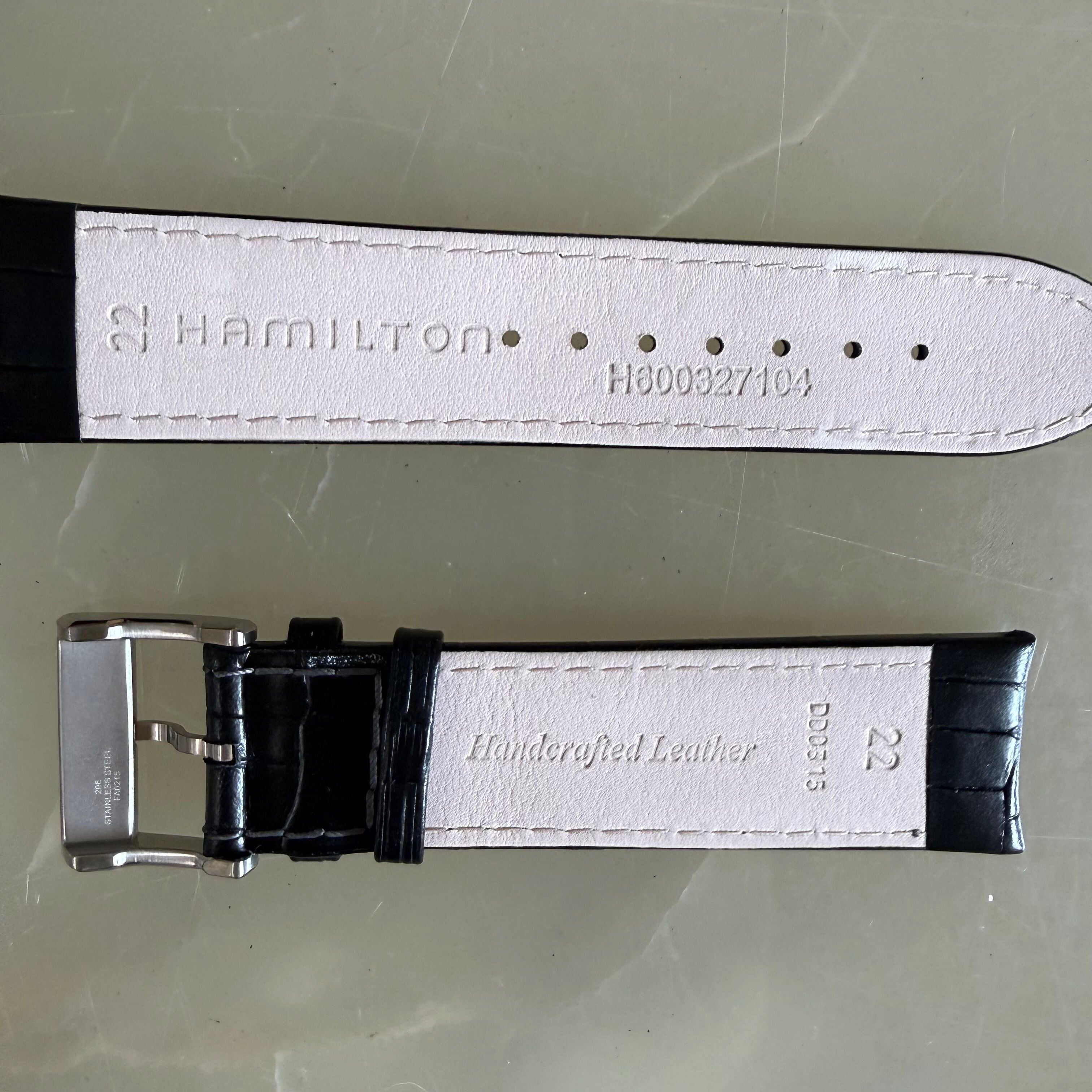 Authentic Hamilton Black Crocodile Leather Watch Strap Band 22mm w Buckle