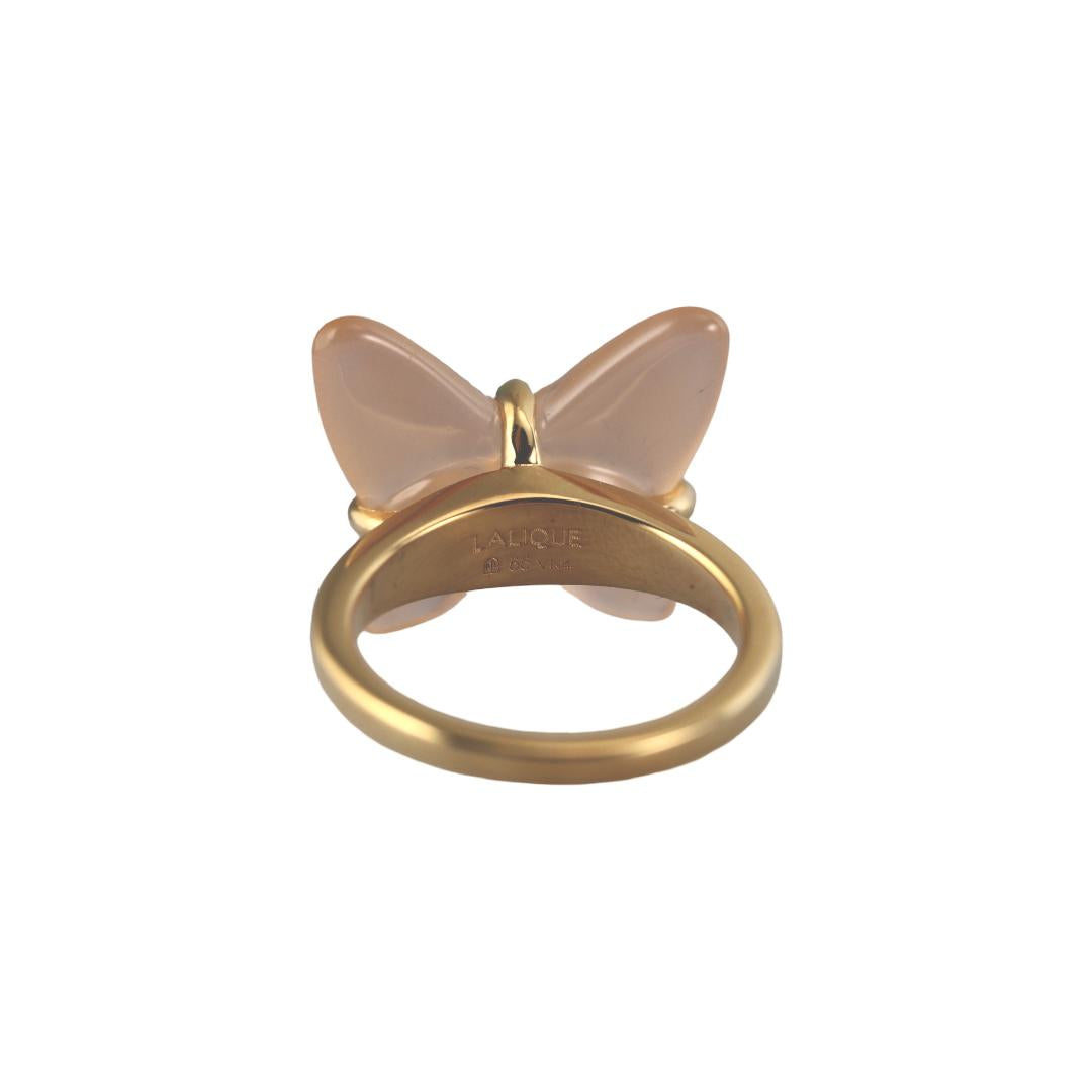 Lalique Papillon Gold Plated Peach Crystal Butterfly Ring 10753600