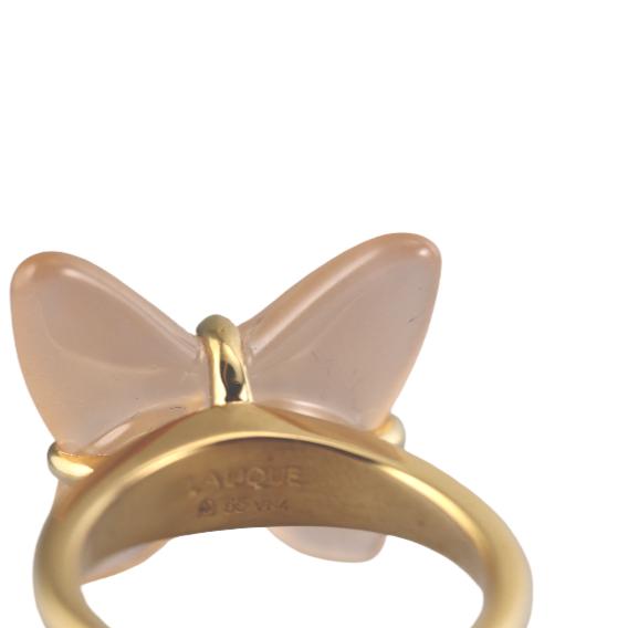 Lalique Papillon Gold Plated Peach Crystal Butterfly Ring 10753600