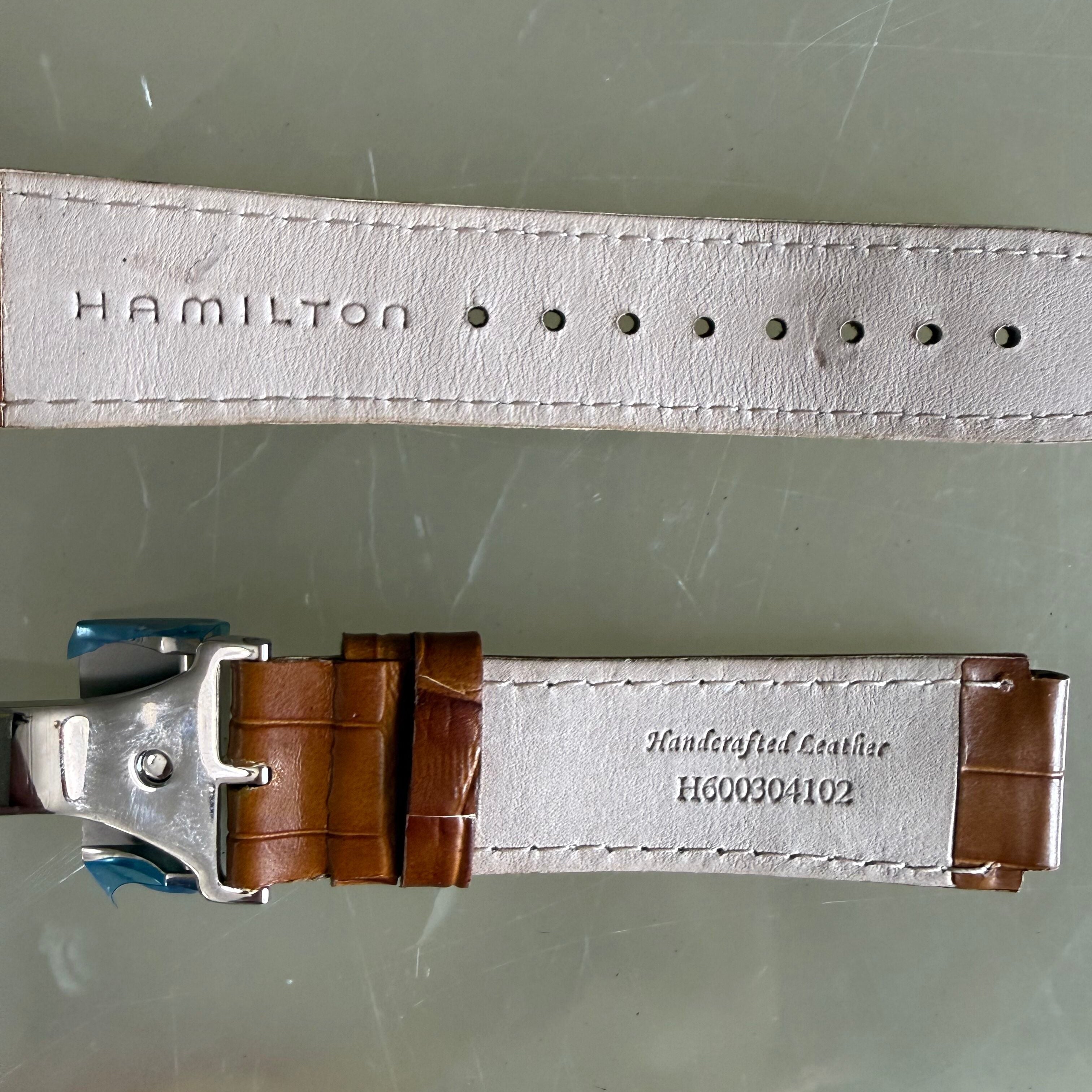 Authentic Hamilton Brown Leather Watch Strap Band 19mm w Deployant Buckle H600304102