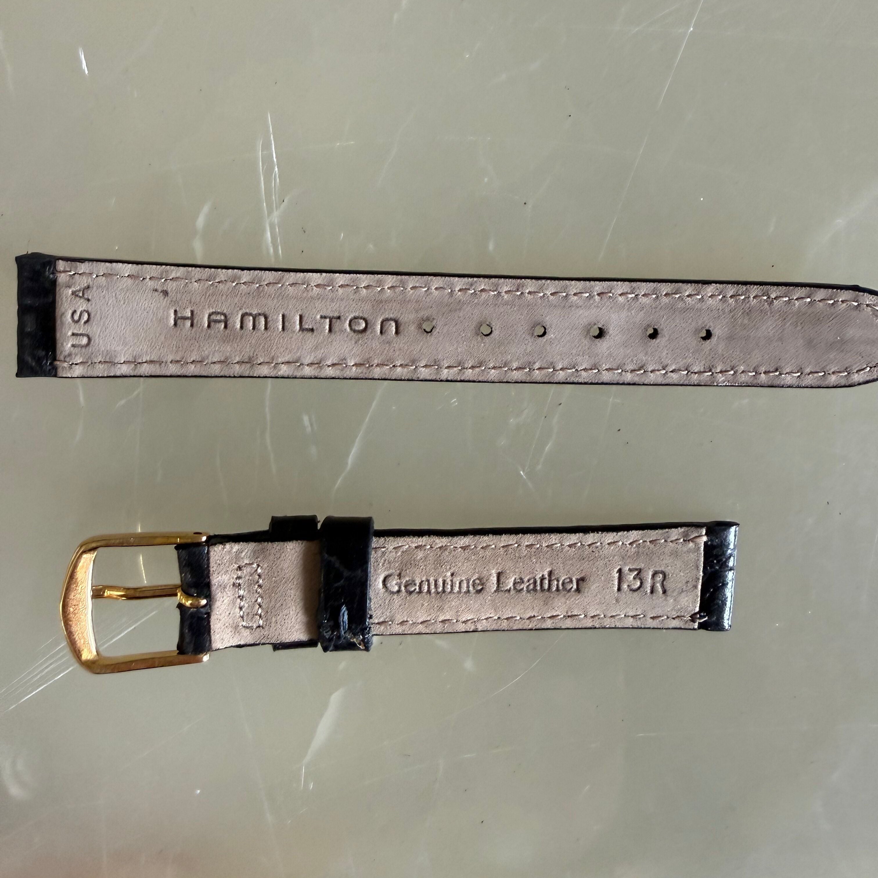 Authentic Hamilton Black Genuine Leather Watch Strap Band 13mm w Buckle