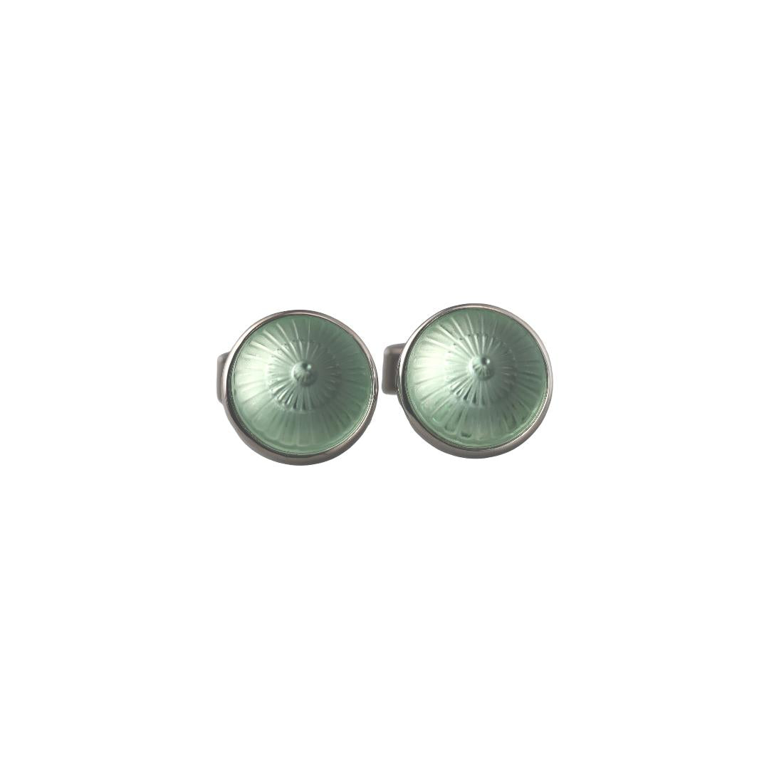 Lalique Toupie Spinning Top Lagoon Crystal Palladium Cufflinks 10728700