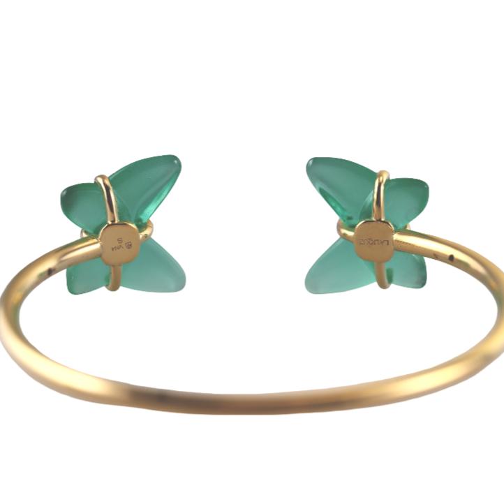 Lalique Papillon Green Crystal Gold Plated Butterfly Bracelet 10755100