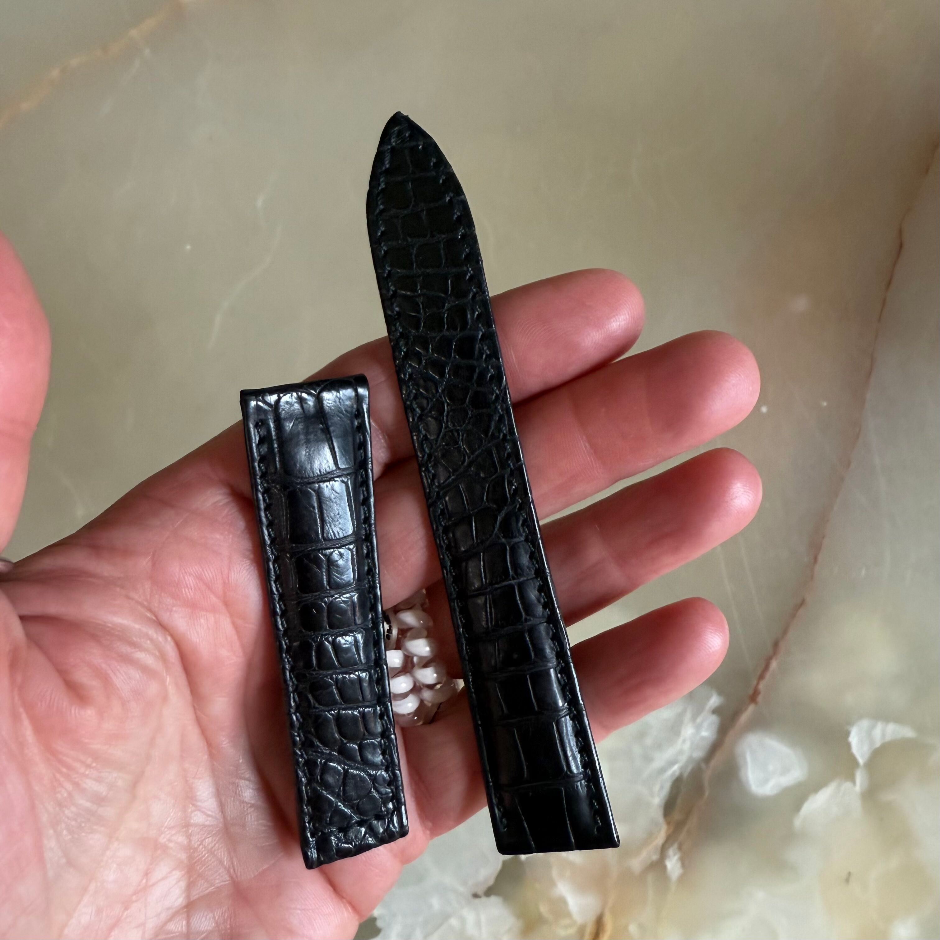 Authentic Breguet Black Crocodile Watch Strap Band 19mm Padded & Stitched