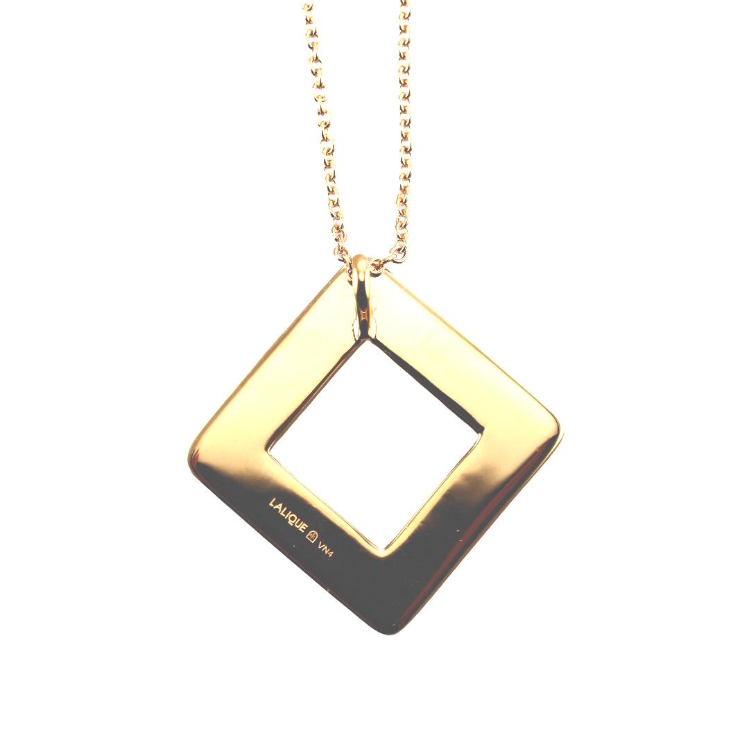 Lalique Losange Panthere Clear Crystal Gold Plated Pendant Necklace 10767300