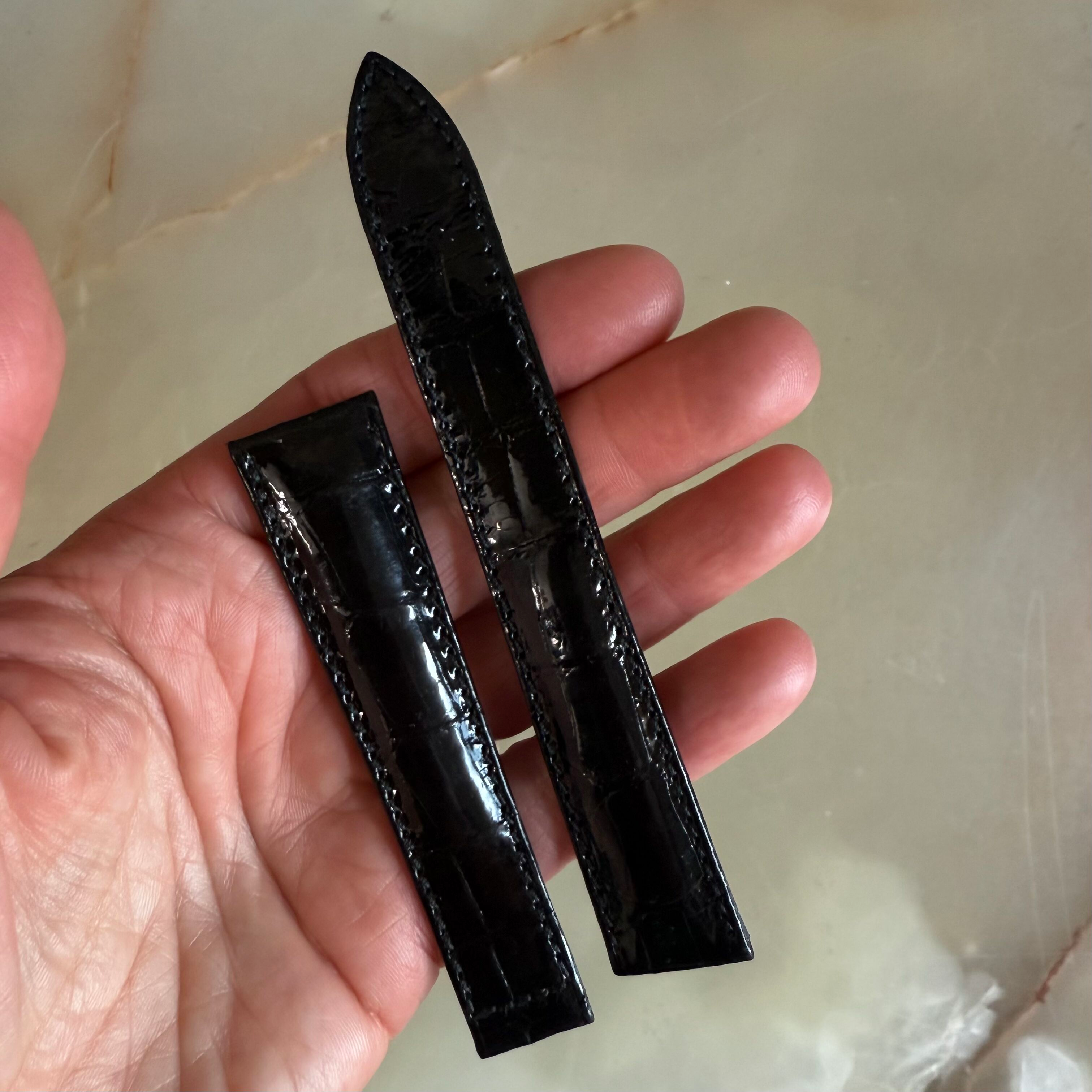 Authentic Breguet Black Crocodile Watch Strap Band 19mm Padded & Stitched