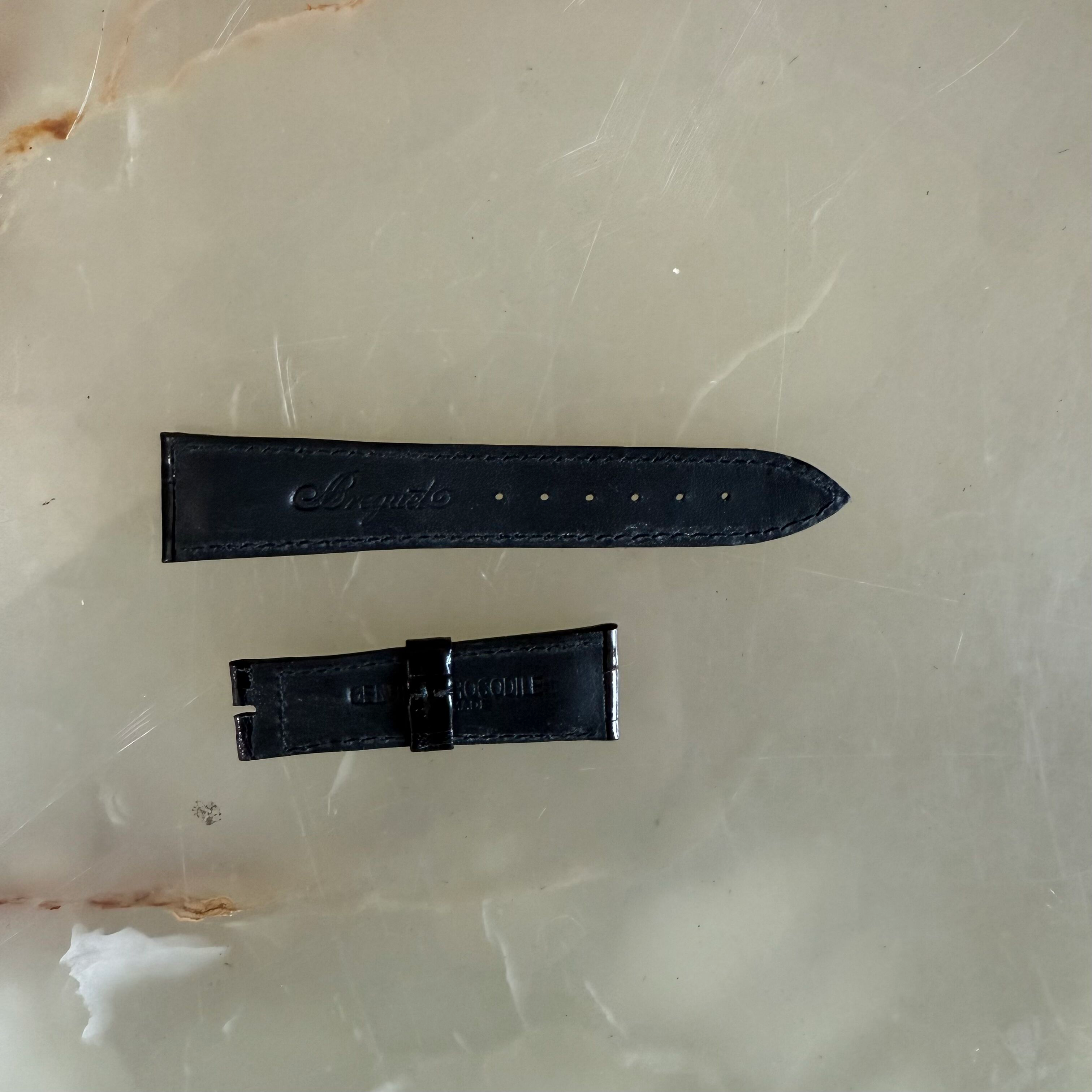 Authentic Breguet Black Crocodile Watch Strap Band 19mm Padded & Stitched