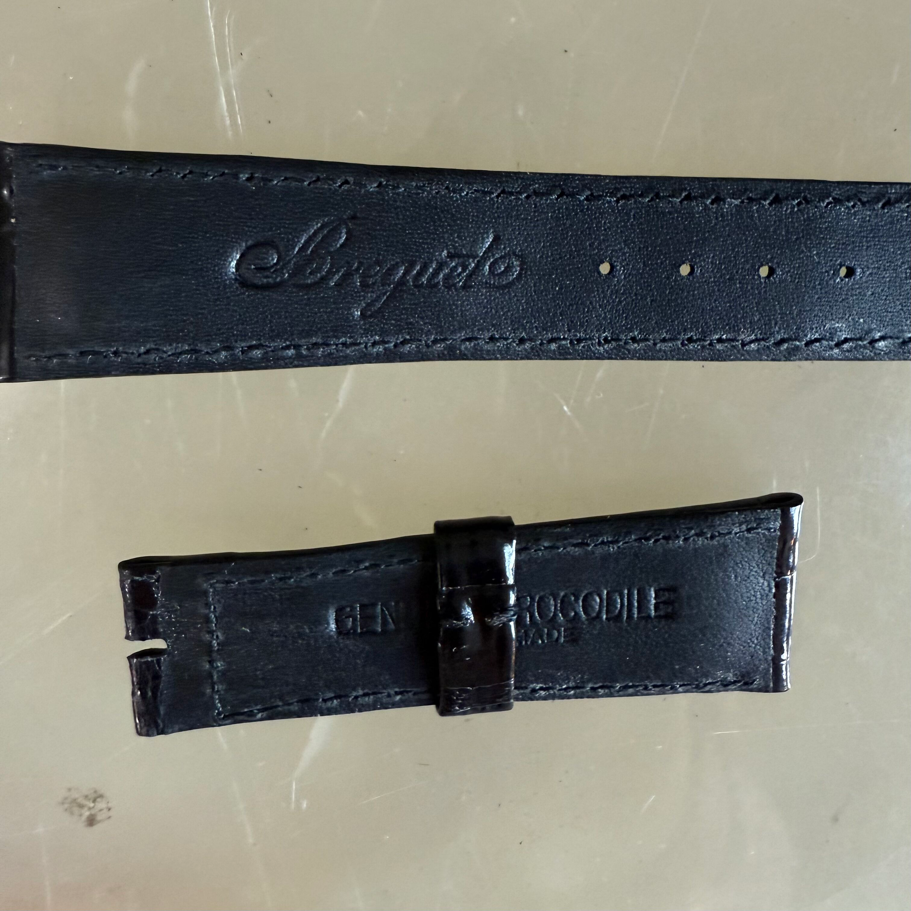 Authentic Breguet Black Crocodile Watch Strap Band 19mm Padded & Stitched