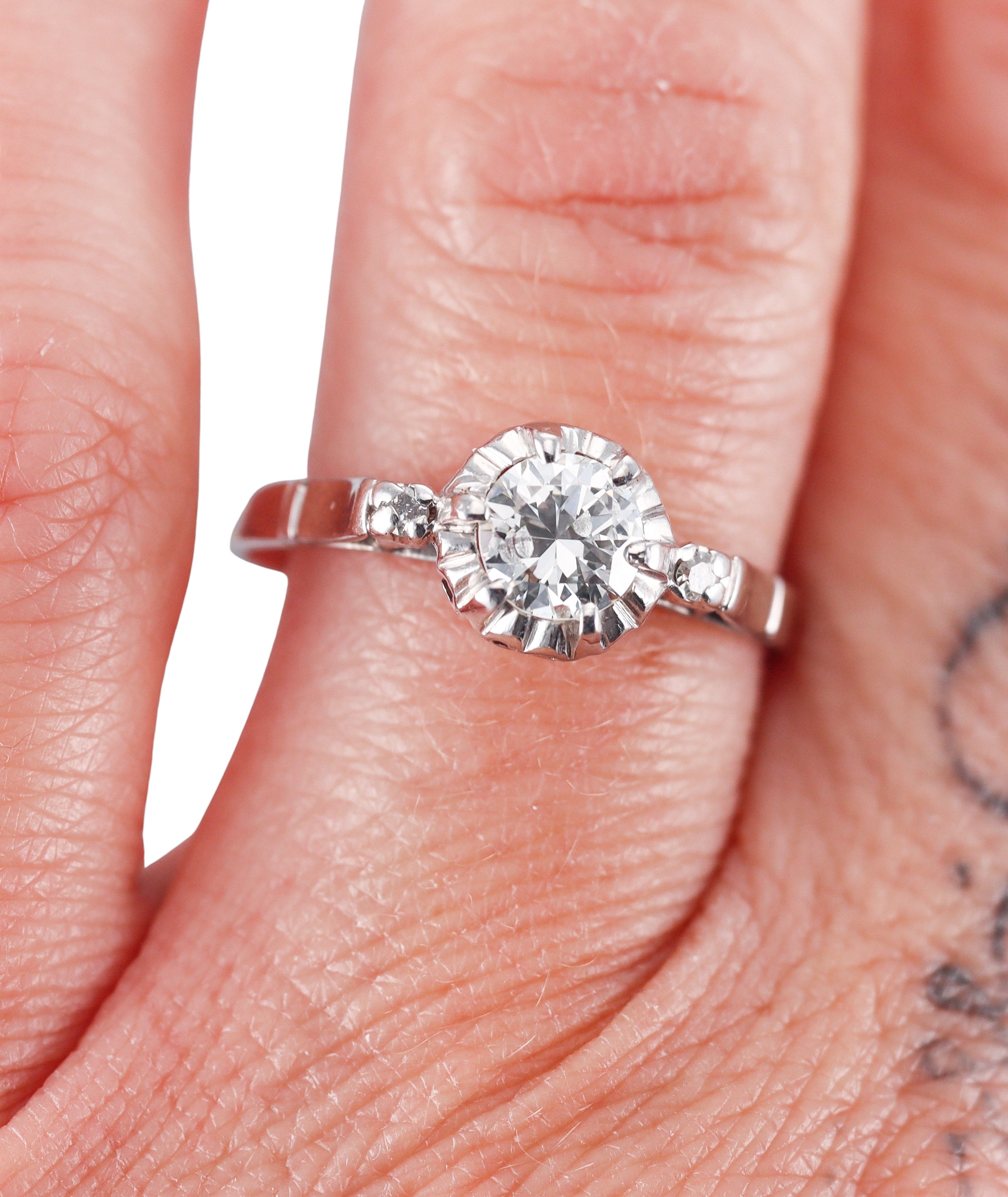 Mid Century Platinum Diamond Engagement Ring