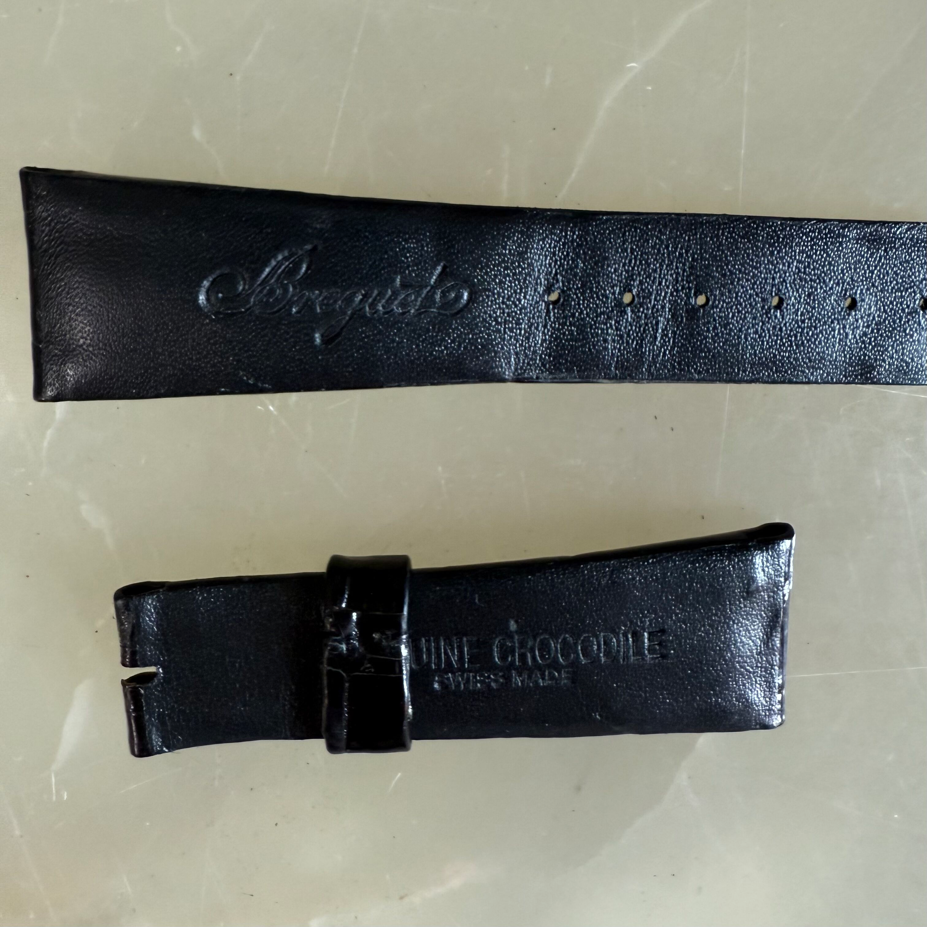 Authentic Breguet Black Crocodile Watch Strap Band 21.5mm Padded & Stitched