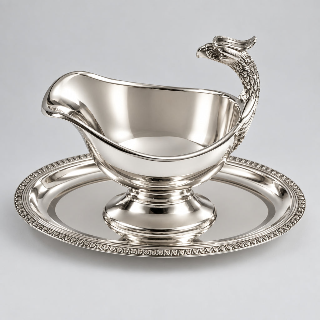Christofle Malmaison Oval Gravy Boat w/ Fixed Stand 4120808