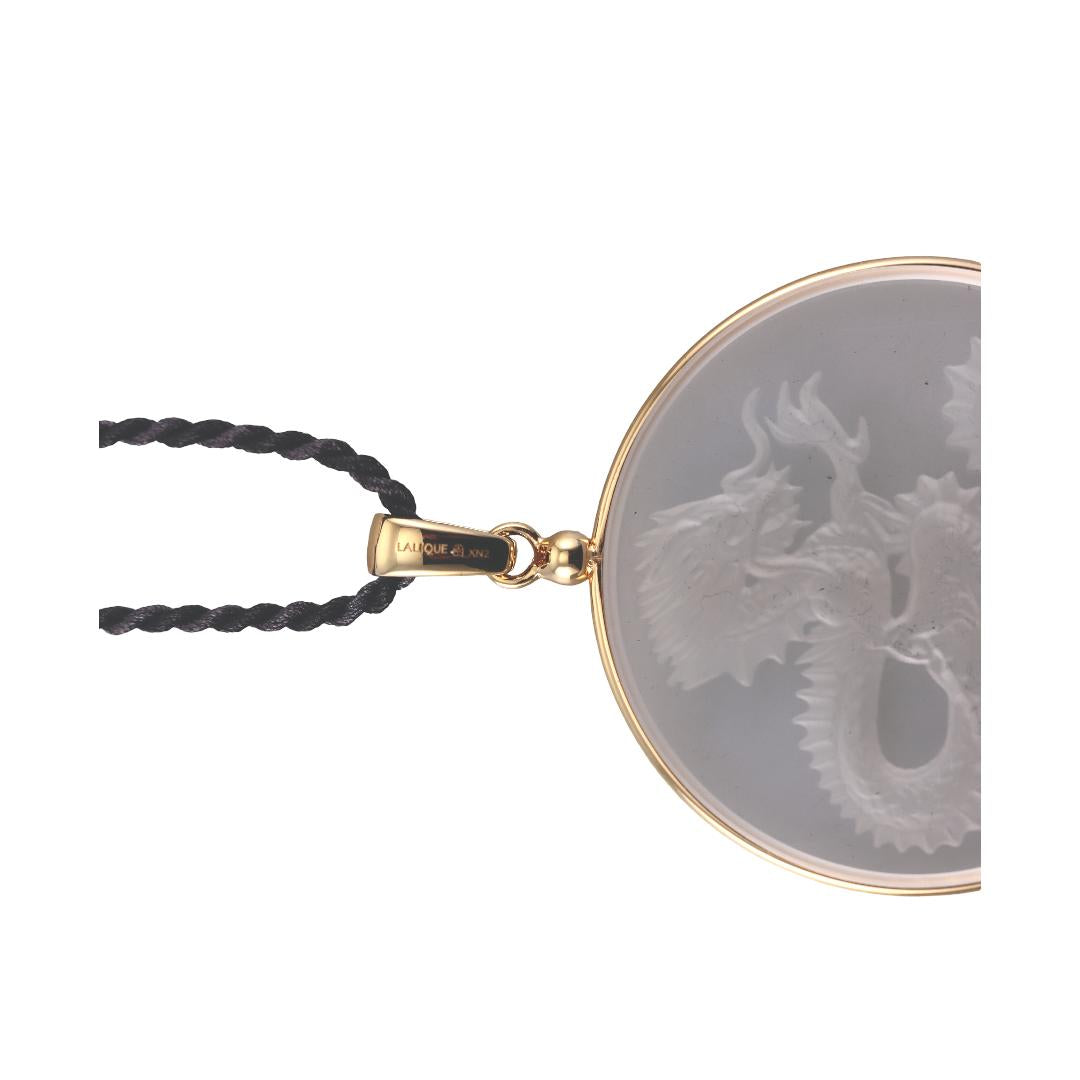 Lalique Dragon Clear Crystal Gold Plated Tassel Pendant Necklace 10791300